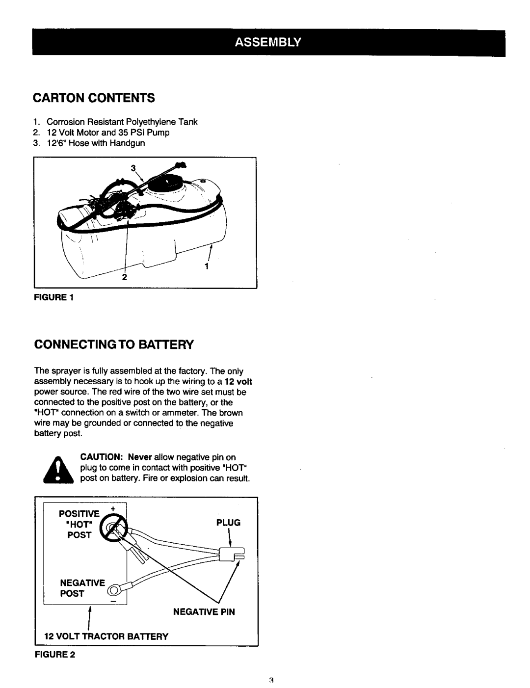 Craftsman 486.24534 owner manual Carton Contents, Connecting to Battery, Positive, Post Negative Negative PIN 