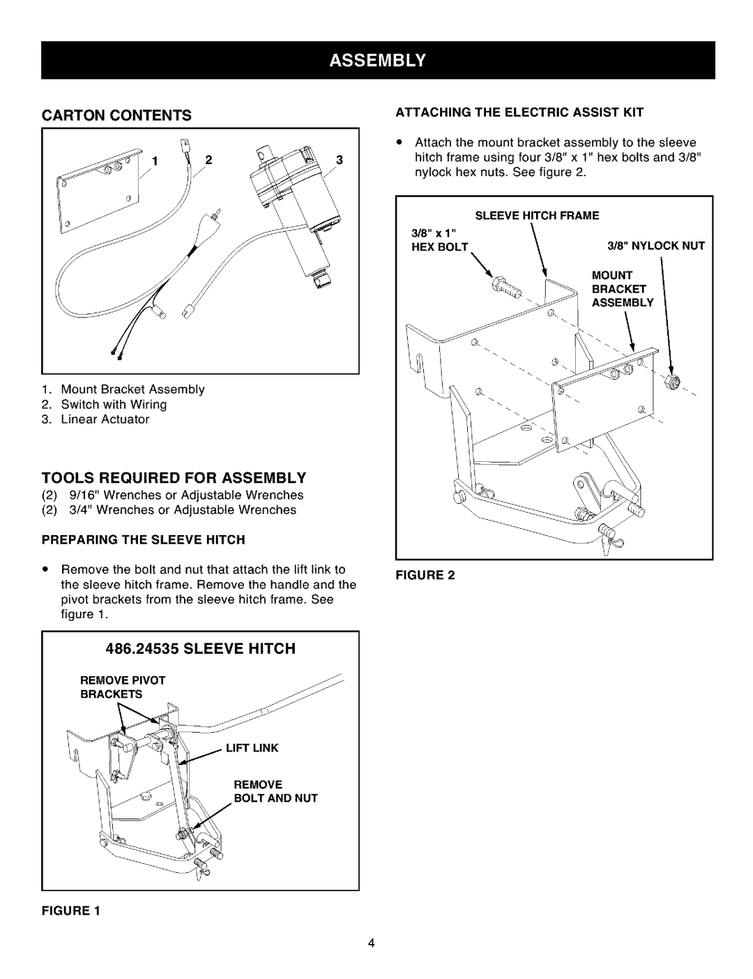 Craftsman 486.24545 owner manual Carton Contents, Tools Required for Assembly 