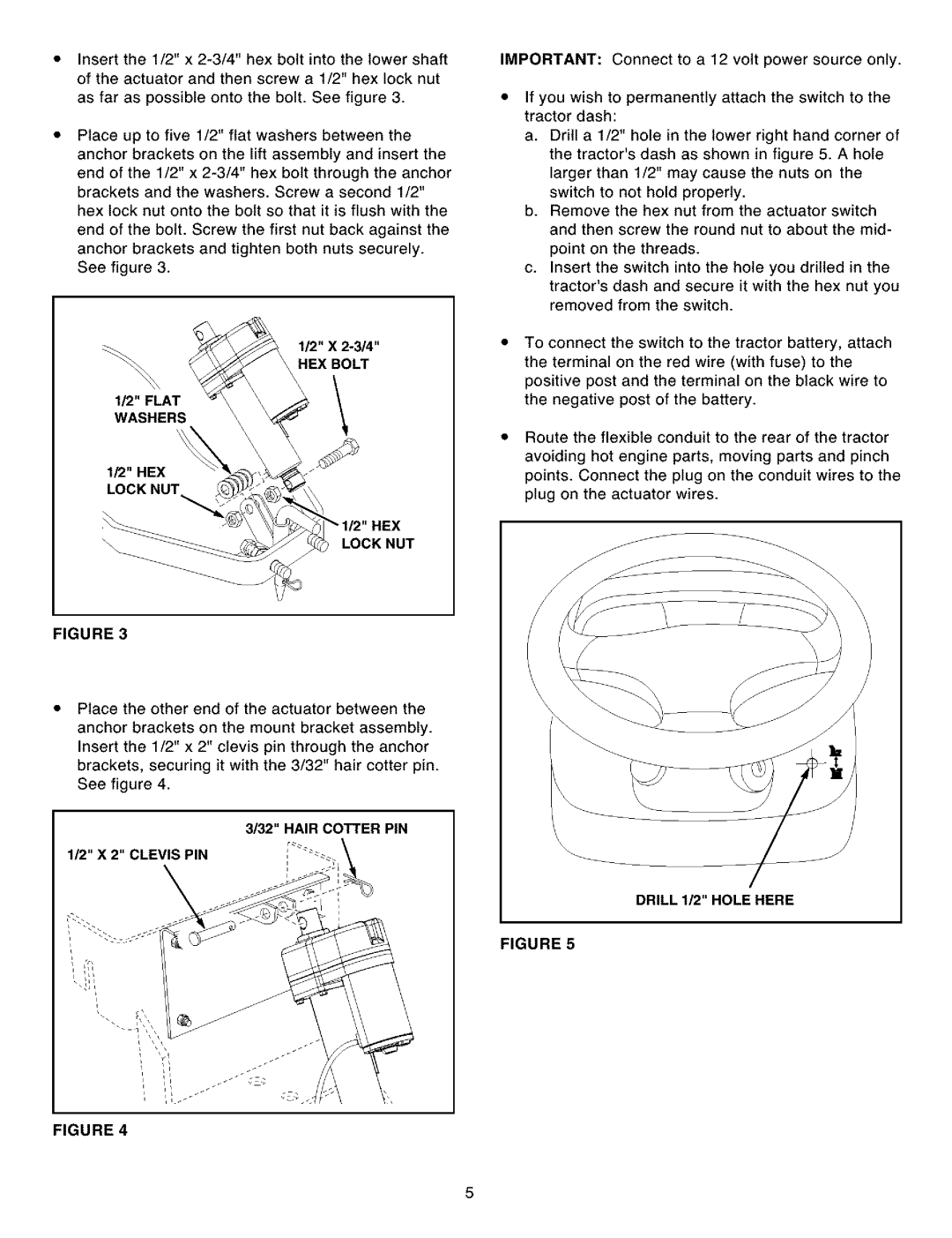 Craftsman 486.24545 owner manual HEX Bolt, Lock NUT, Hair Cotter PIN, Drill 1/2 Hole Here 