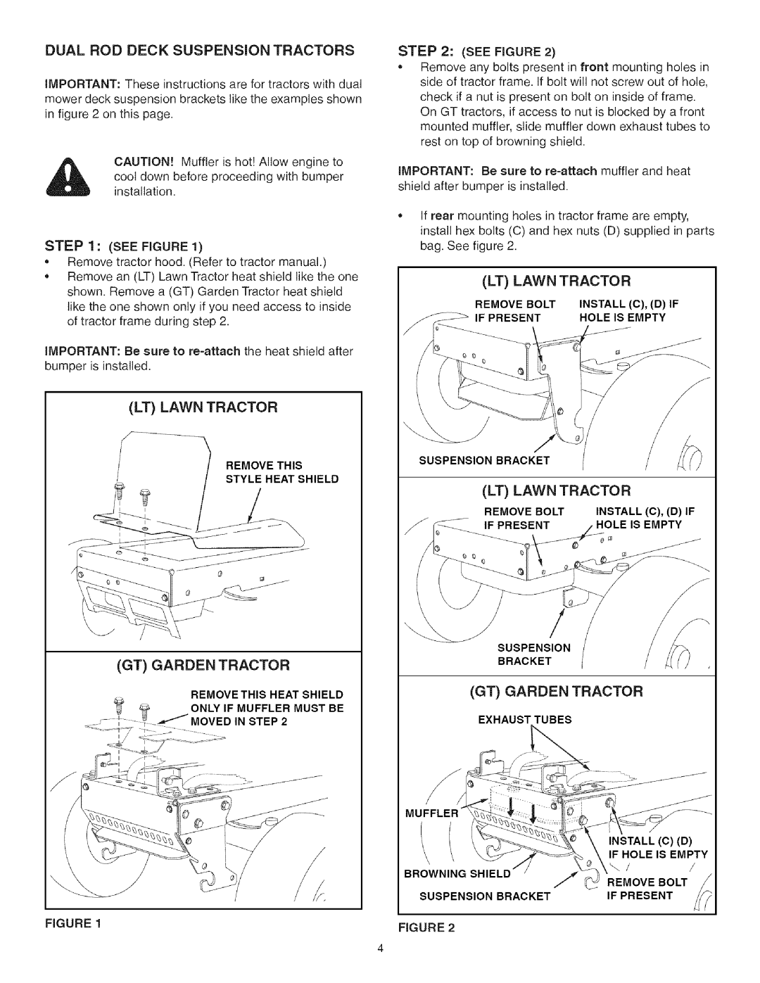 Craftsman 486.245993, 486.24598 Dual ROD Deck Suspension Tractors, See Figure, LT Lawn Tractor, GT Garden Tractor 