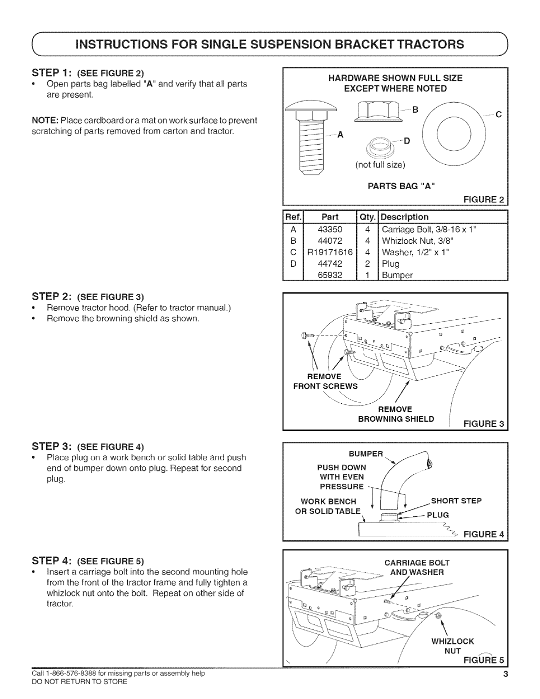 Craftsman 486.245981 INSTRUCTiONS for Single Suspension Bracket Tractors, See Figure, Remove Front Screws Browning Shield 