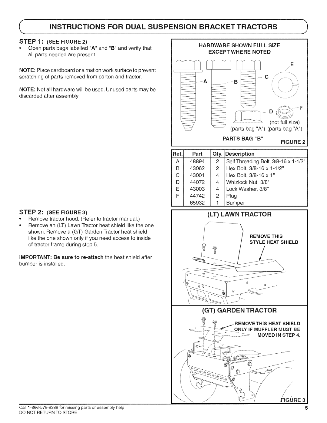 Craftsman 486.245981 Instructions for Dual Suspension, Bracket Tractors, LT Lawn Tractor, Remove this Style Heat Shield 