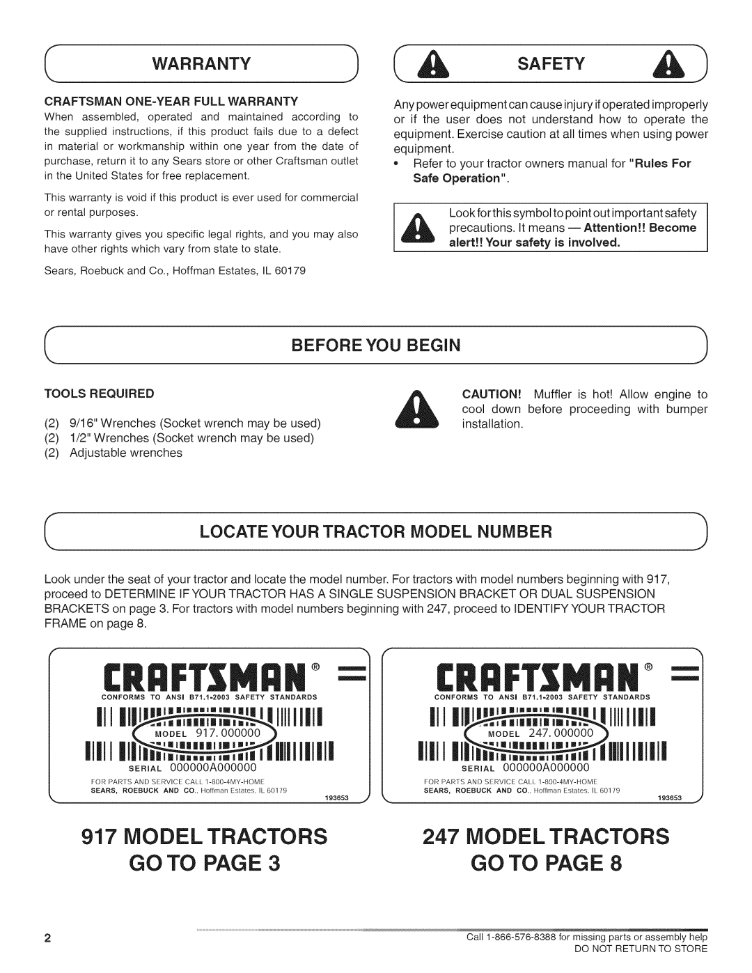 Craftsman 486.24612, 486.24611 manual Before YOU Begin, Locate Your Tractor Model Number, Tools Required 