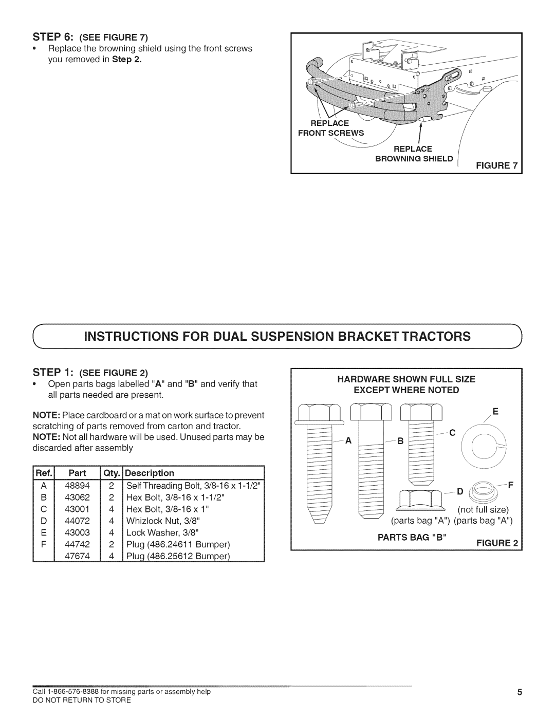 Craftsman 486.24611, 486.24612 manual See Figure, Hardware Shown Full Size Except Where Noted, Parts BAG B 