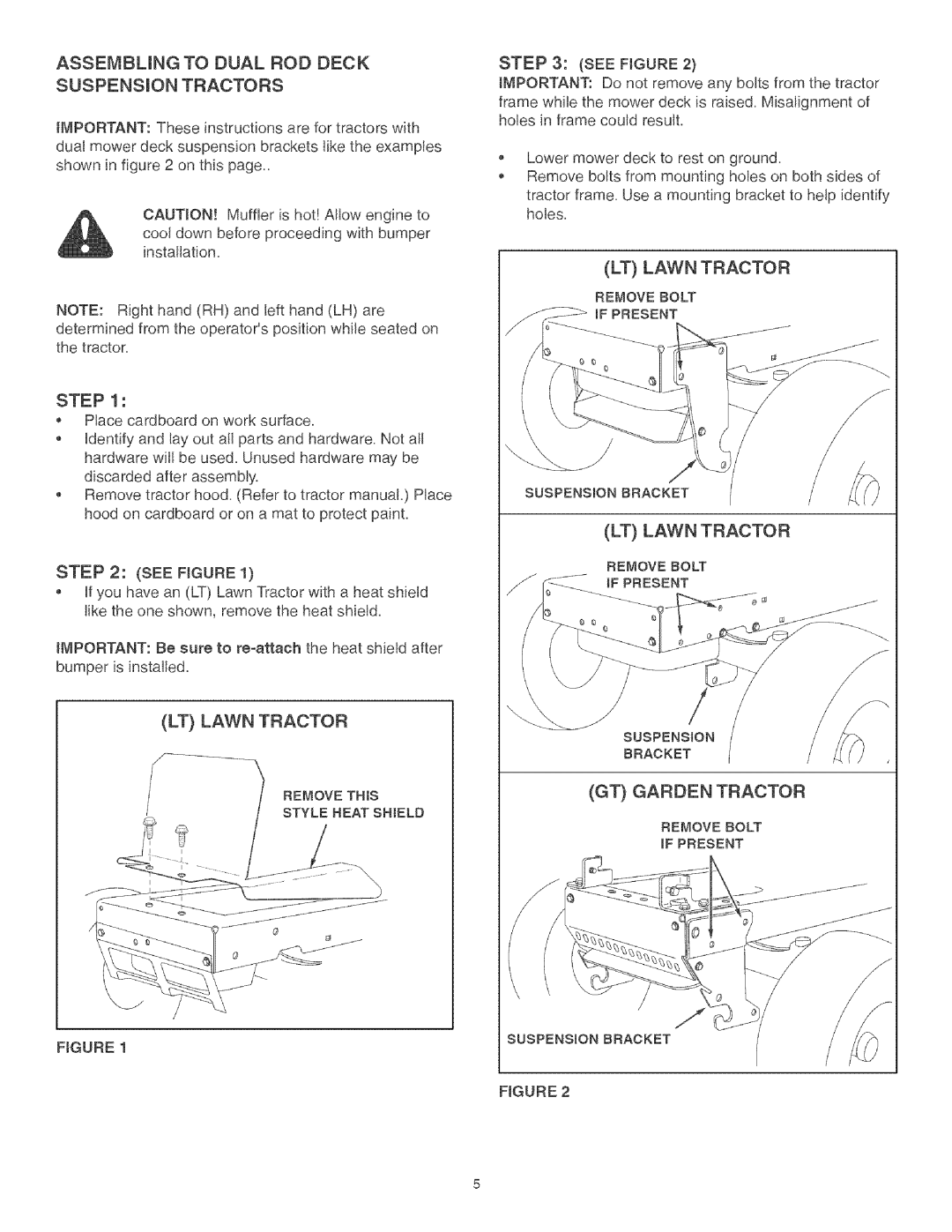 Craftsman 486.246231, 486.246221 Assembling to Dual ROD Deck Suspension Tractors, LT Lawn Tractor, GT Garden Tractor 