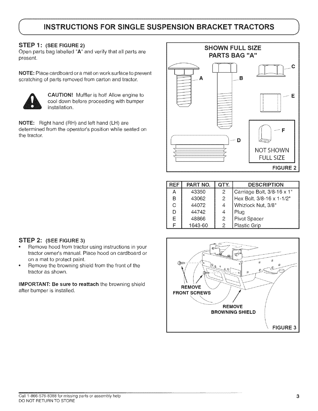 Craftsman 486.246222, 486.246213, 486.246232 INSTRUCTiONS for Single Suspension Bracket Tractors, Shown Full, Parts, Bag 