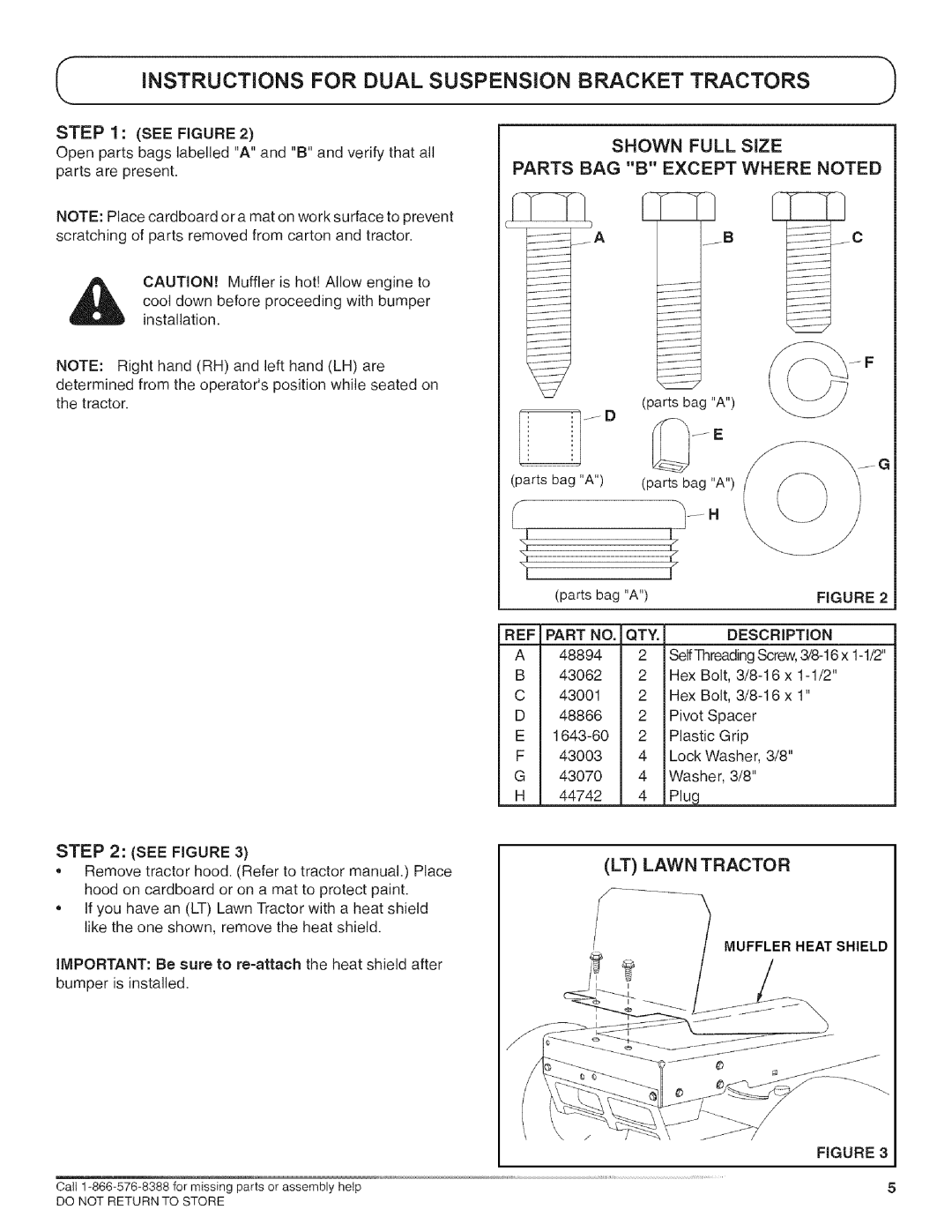 Craftsman 486.246232 Instructions for Dual Suspension Bracket Tractors, Parts BAG B Except Where Noted, LT Lawn Tractor 