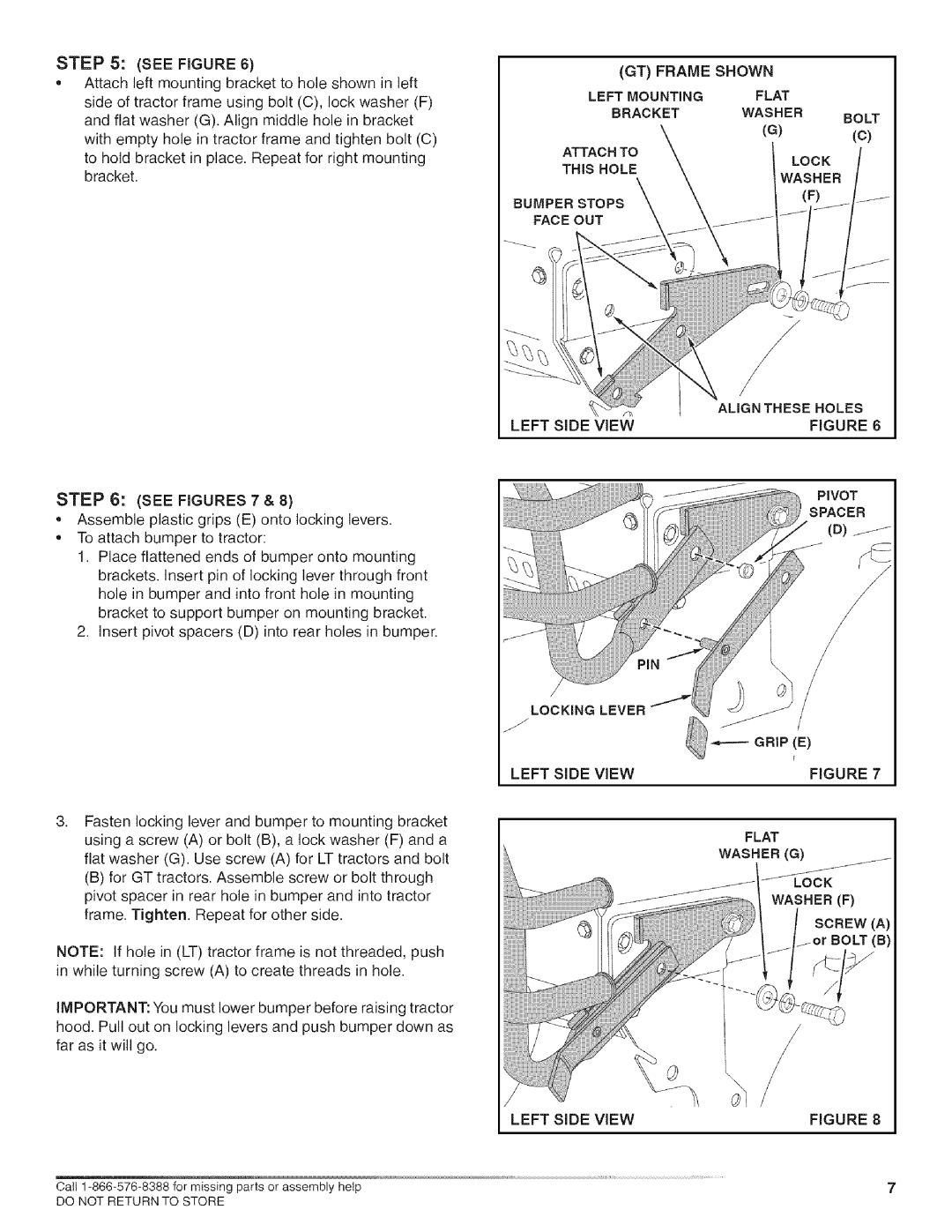 Craftsman 486.246213, 486.246222, 486.246232 owner manual GT Frame Shown, Lock, Washer See Figures 7 