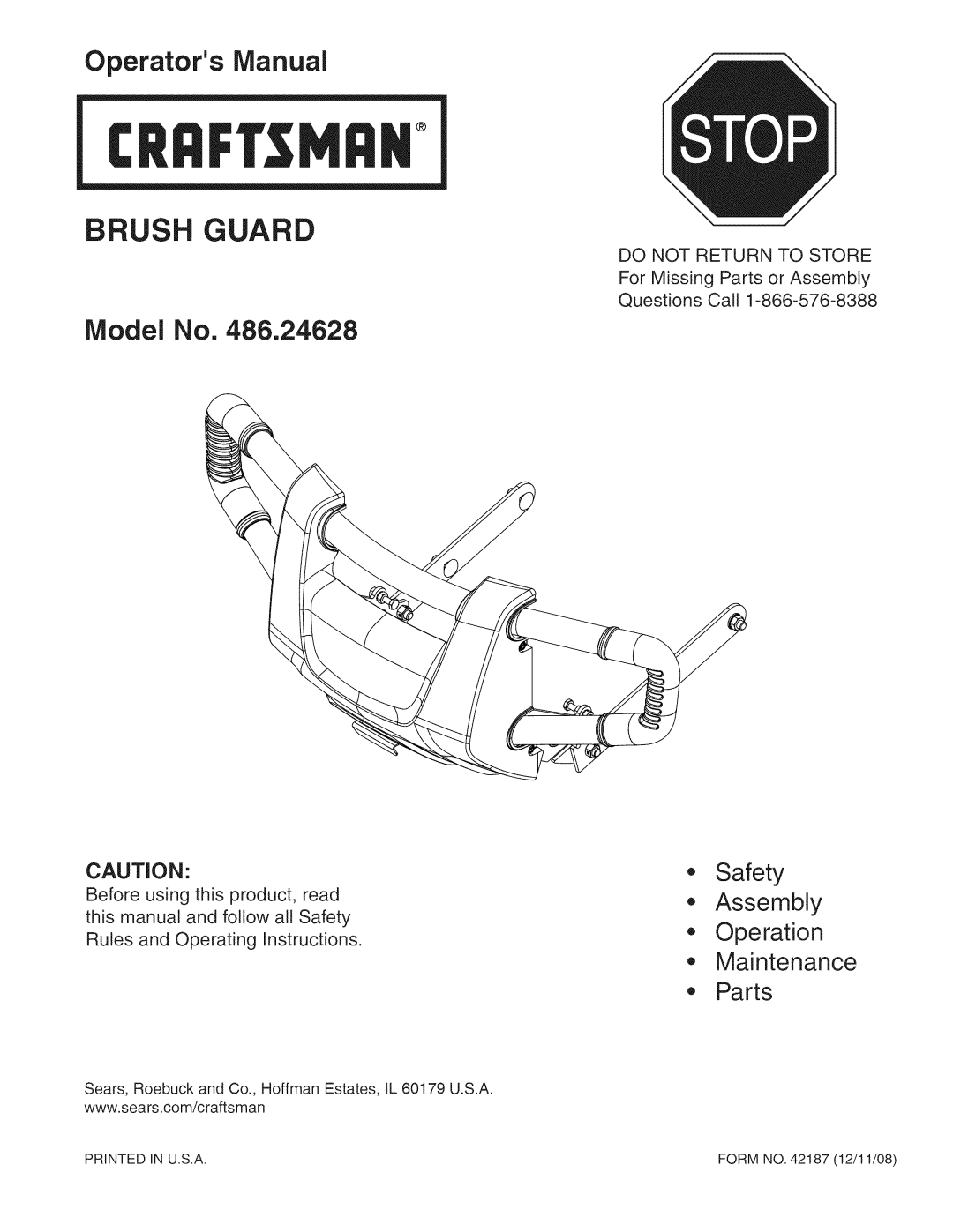 Craftsman 486.24628 manual Model No, Do not Return to Store 