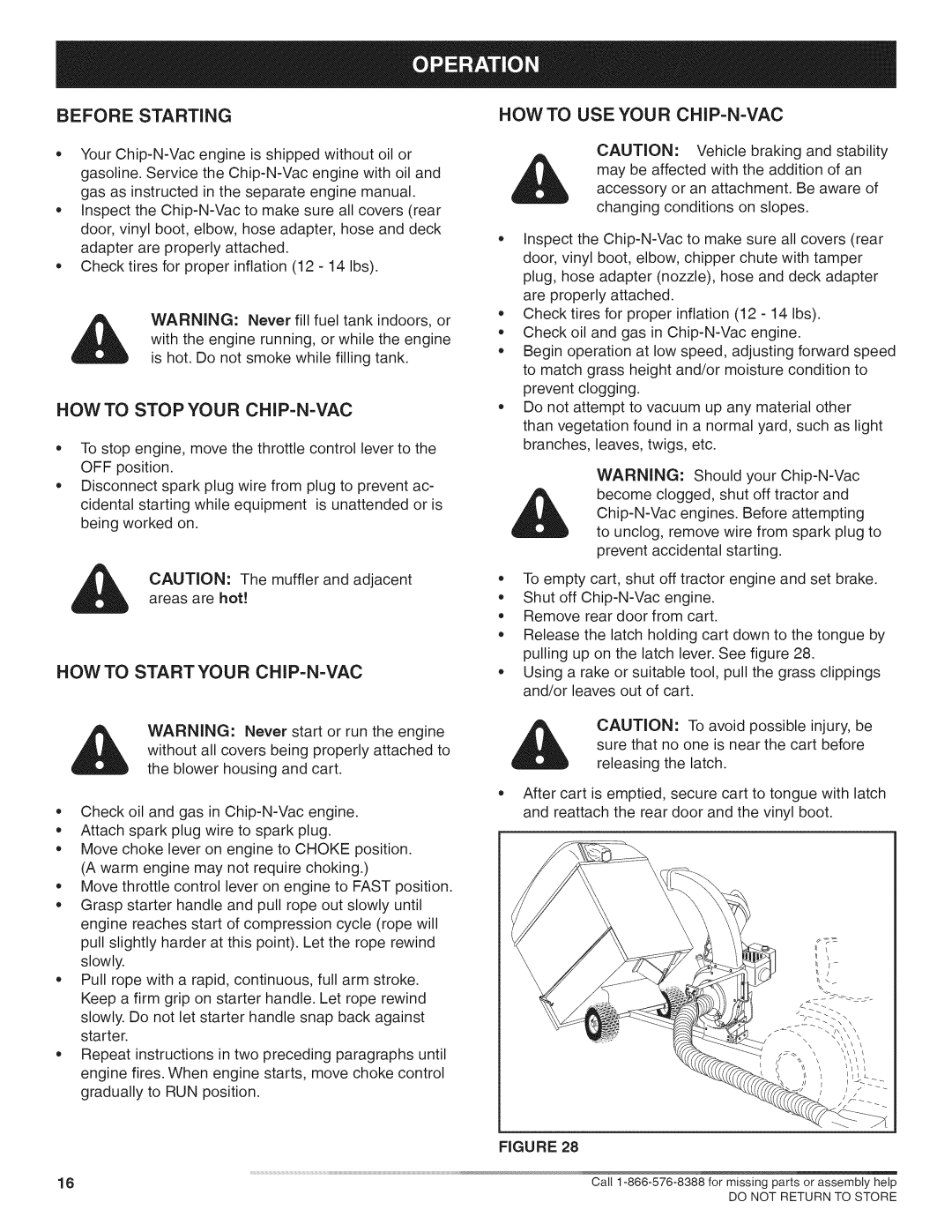 Craftsman 486.24717 Before Starting, HOW to Stop Your CHIP-N=VAC, HOW to Startyour CHIP-N=VAC, HOW to USE Your CHIP-N=VAC 