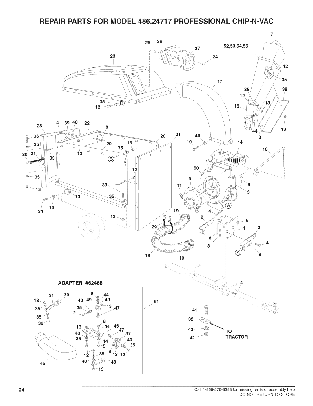 Craftsman manual Repair Parts for Model 486.24717 Professional CHIP-N-VAC, Adapter #62468 