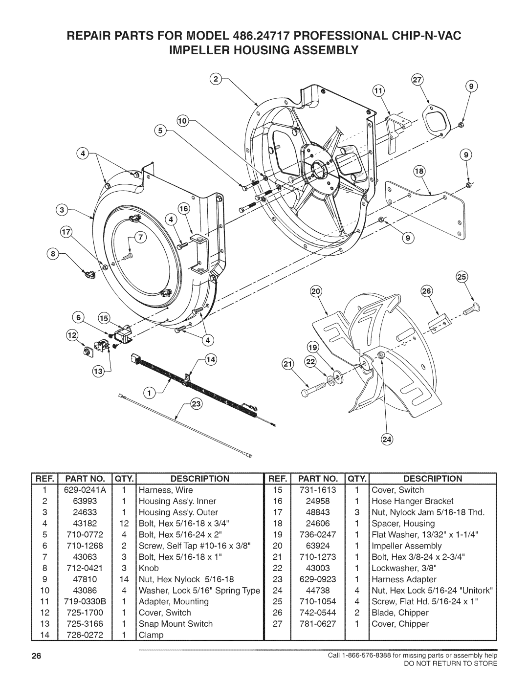 Craftsman 486.24717 manual IMPELLER Housing Assembly, Description QTY 