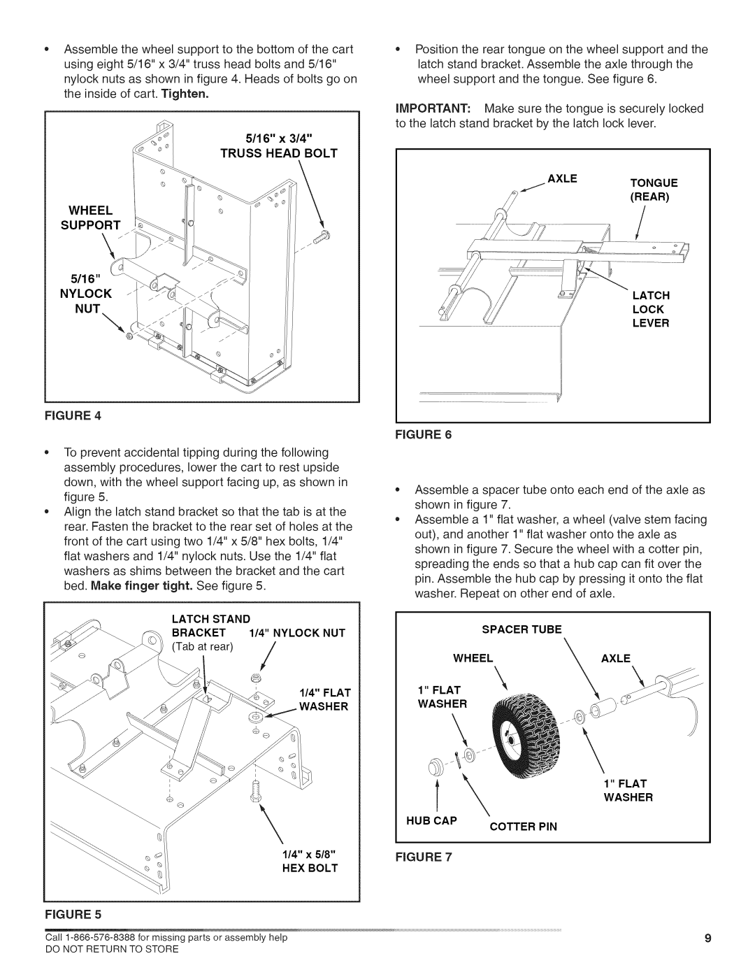 Craftsman 486.24717 manual Truss Head Bolt Wheel, Bracket 1/4 Nylock NUT, Wheel Axle Flat Washer, Hub Cap 