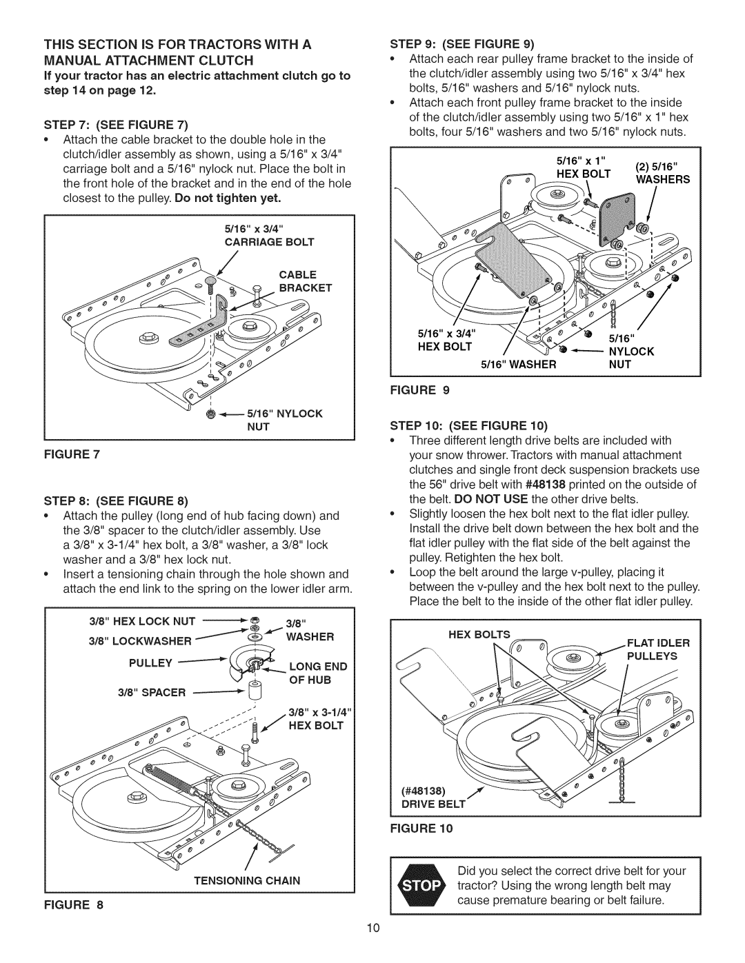 Craftsman 486.24837 manual #46136, This Section Is For Tractors With A, 5/16 x 2 5/16 HEX BOLT WASHERS, Drive Belt 