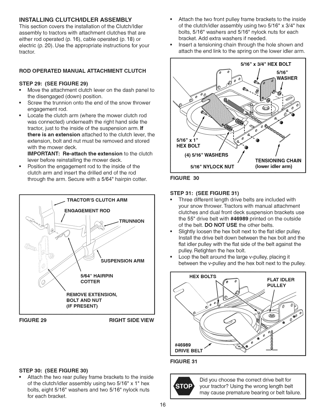 Craftsman 486.24837 manual iNSTALLiNG CLUTCH/IDLER ASSEMBLY, See Figure, Engagement Rod, Suspension Arm, 5116x 3/4 HEX BOLT 