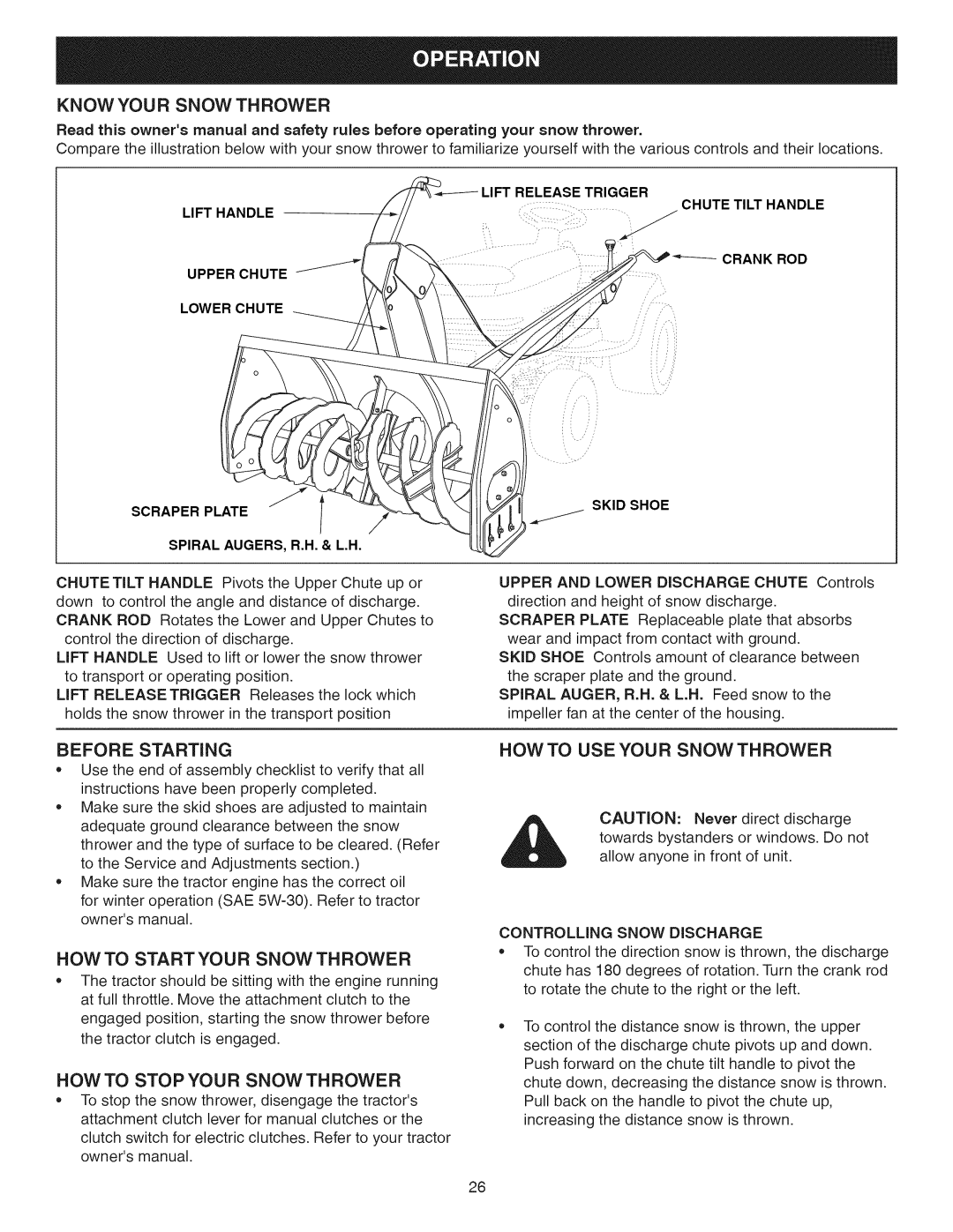 Craftsman 486.24837 manual Before Starting, How To Startyour Snow Thrower, Lift Release Trigger, Lift Handle, Scraper Plate 