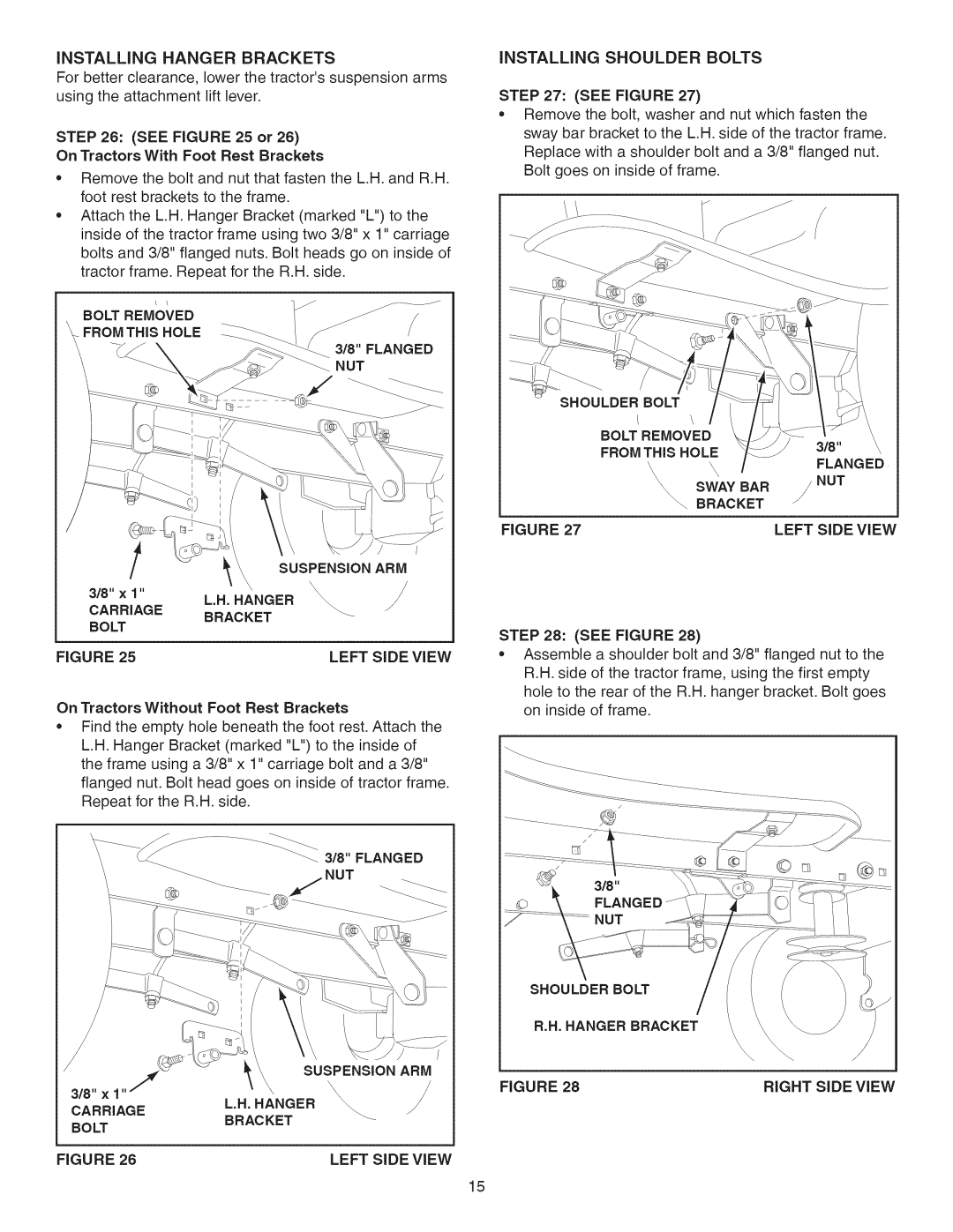 Craftsman 486.24837 manual Suspension ARM, Hanger, Carriage, Bracket Bolt Left Side View, Shoulder Bolt, Sway BAR 