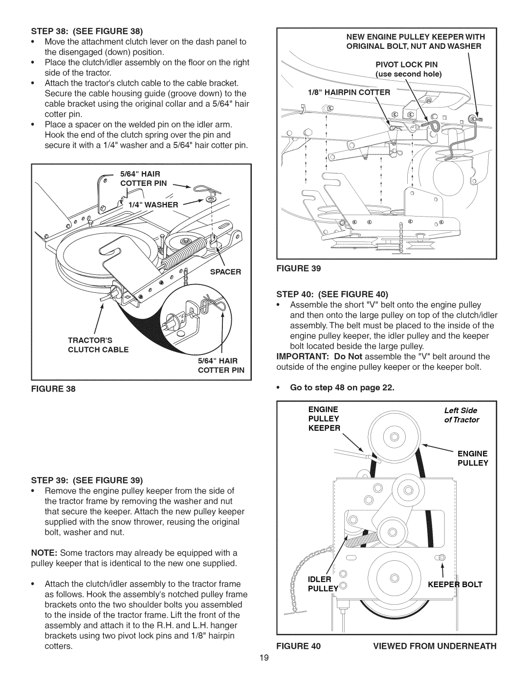 Craftsman 486.24837 manual SEEFIGURE38, 5164HAIR, Tractors Clutch Cable, Hairpin Cotter See Figure 