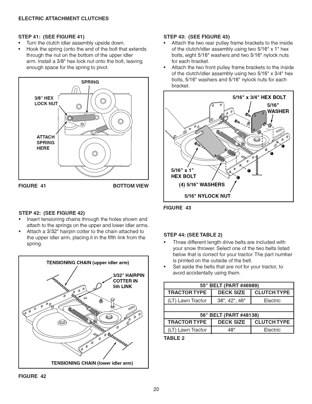 Craftsman 486.24837 manual Electricattachmentclutches SEEFIGURE41, 5116 x 3/4 HEX Bolt, Washers 