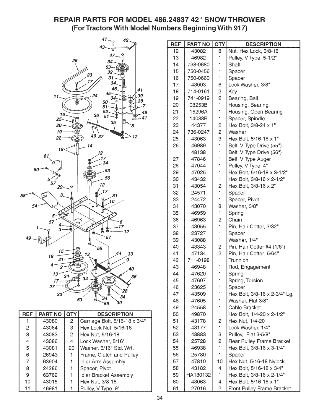 Craftsman 486.24837 manual REF Part no QTY, Qty 