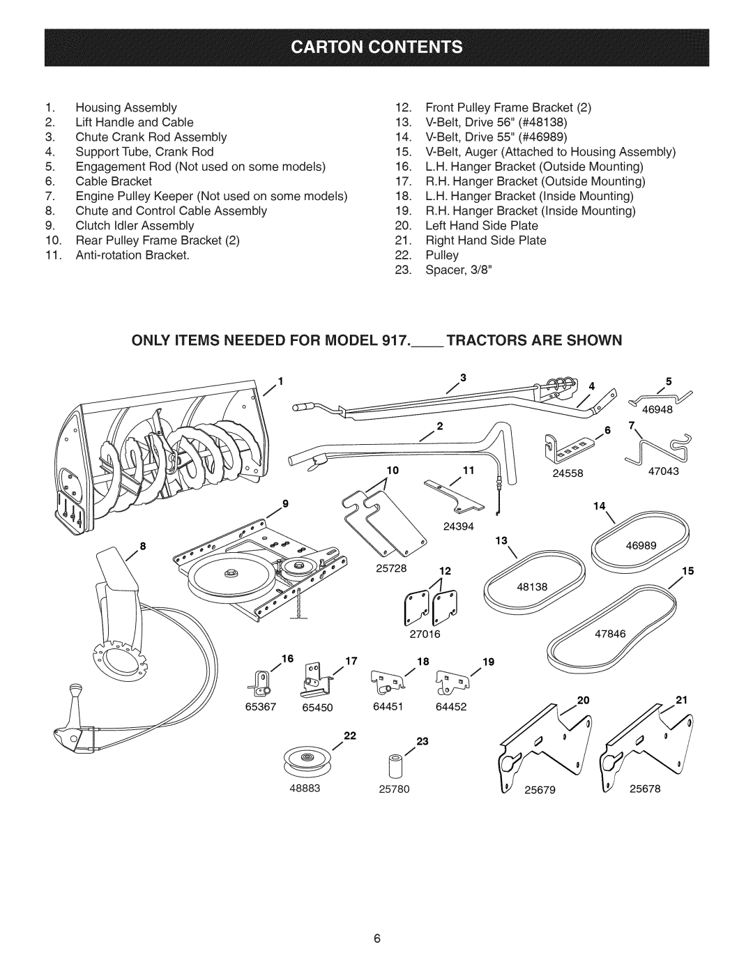 Craftsman 486.24837 manual Only Items Needed for Model 917. Tractors are Shown 