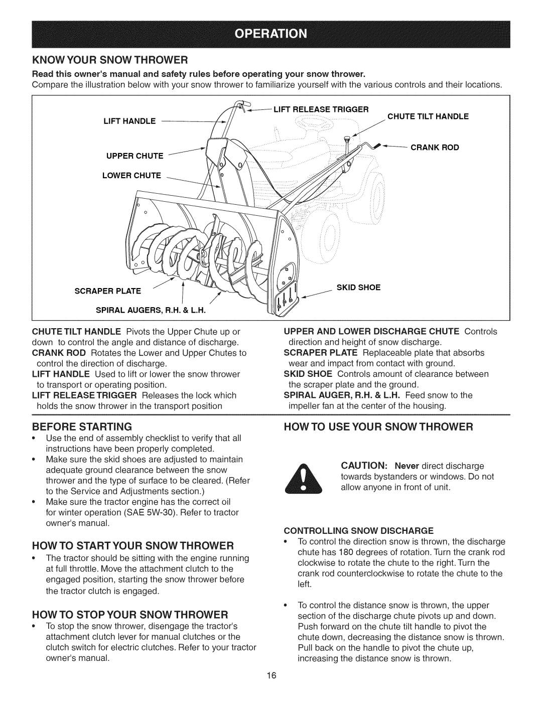 Craftsman 486.248371 manual Know YOU R Snow TH Rower, Before Starting, HOW to Startyour Snow Thrower 