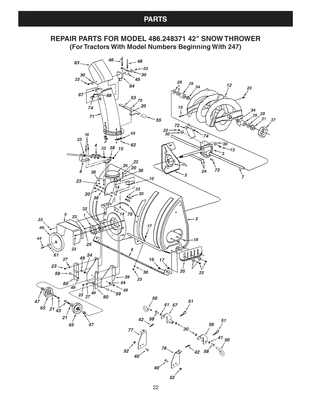 Craftsman manual Repair Parts for Model 486.248371 42 Snow Thrower 