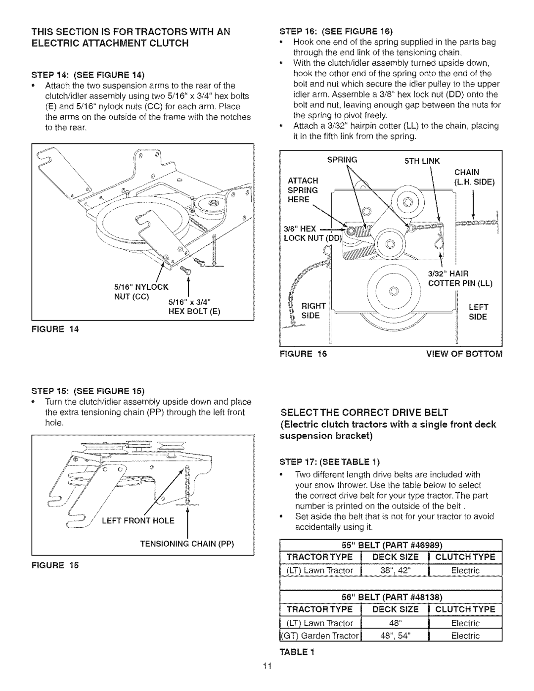 Craftsman 486.24838 manual Left, Tractor Type t Deck SiZE Clutch Type 