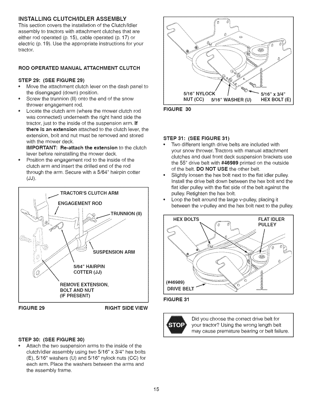 Craftsman 486.24838 manual Installing CLUTCH/IDLER Assembly, Tractorsclutch ARM Engagement ROD 