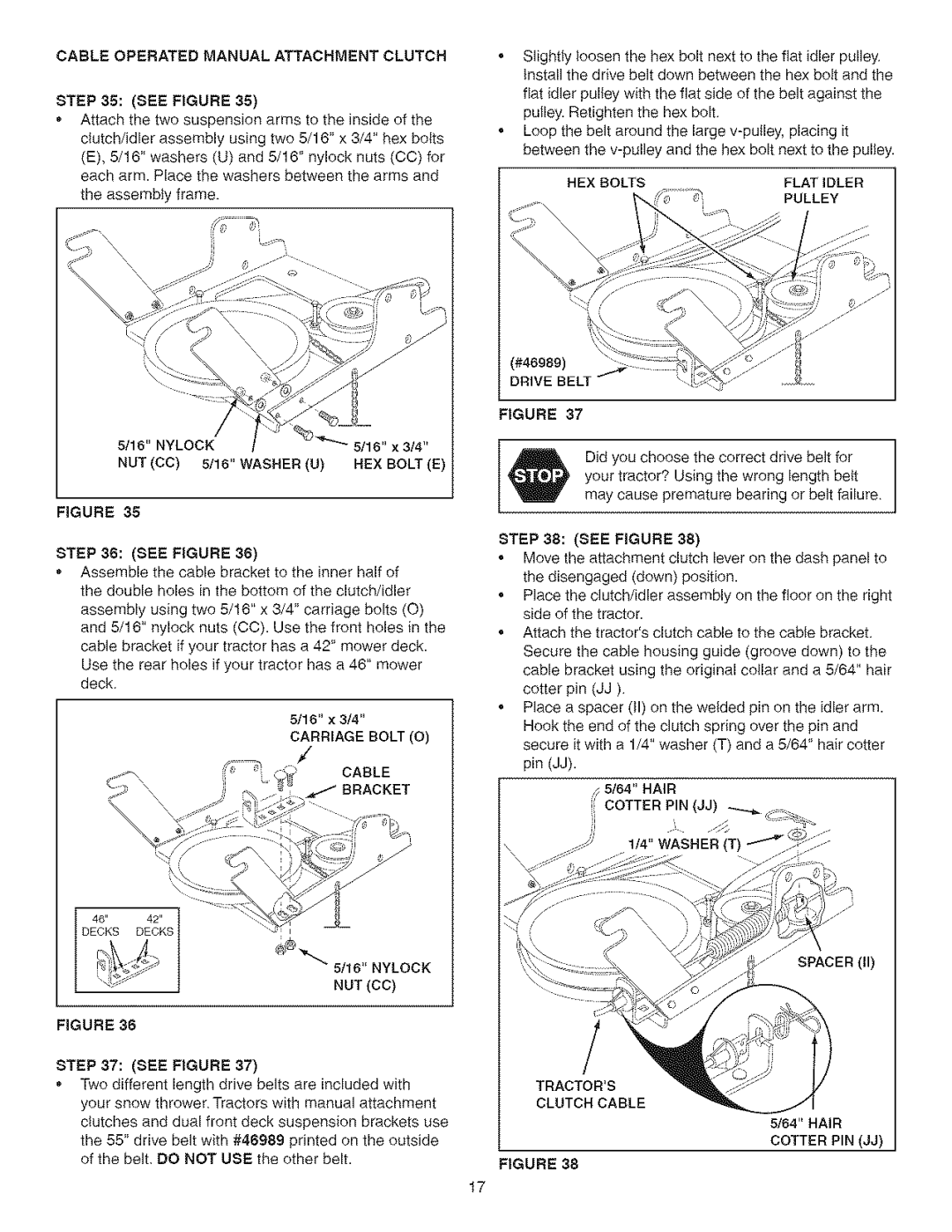 Craftsman 486.24838 manual Carriage Bolt O, Cotter PIN JJ, Tractors Clutch Cable 