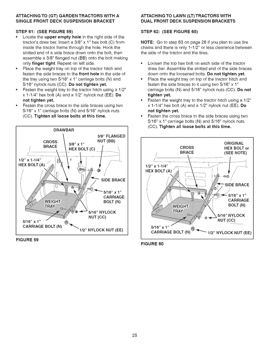 Craftsman 486.24838 manual Attachingtogtgarden Tractors with a, CC Tighten all loose bolts at this time, Original, Cross 