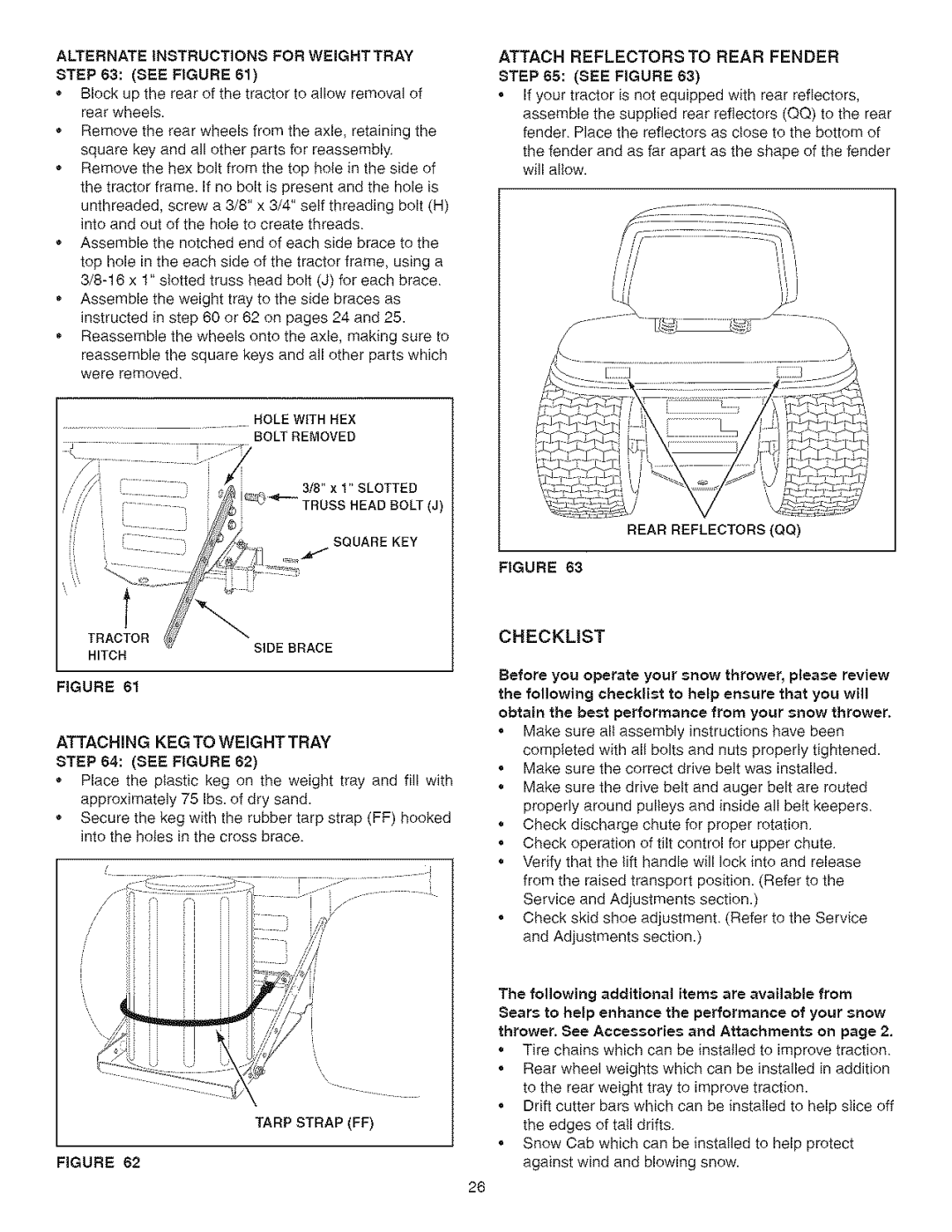 Craftsman 486.24838 manual Alternate Instructions for Weigrttray see Figure, Hitch, Attaching KEG to Weighttray 