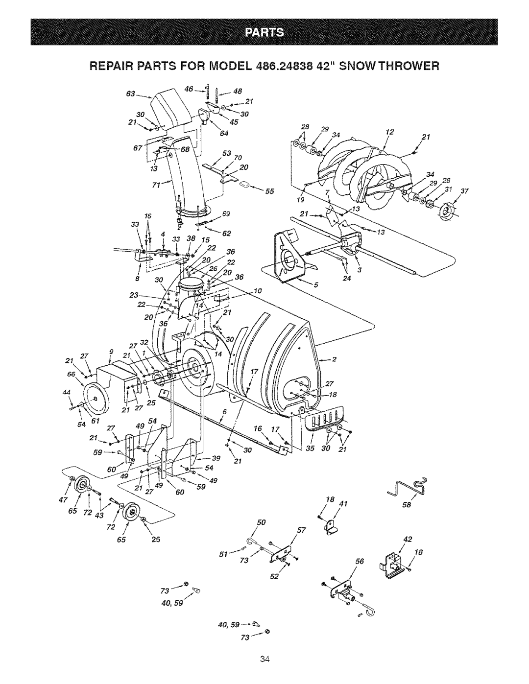 Craftsman manual Repair Parts for Model 486.24838 42 Snowthrower 