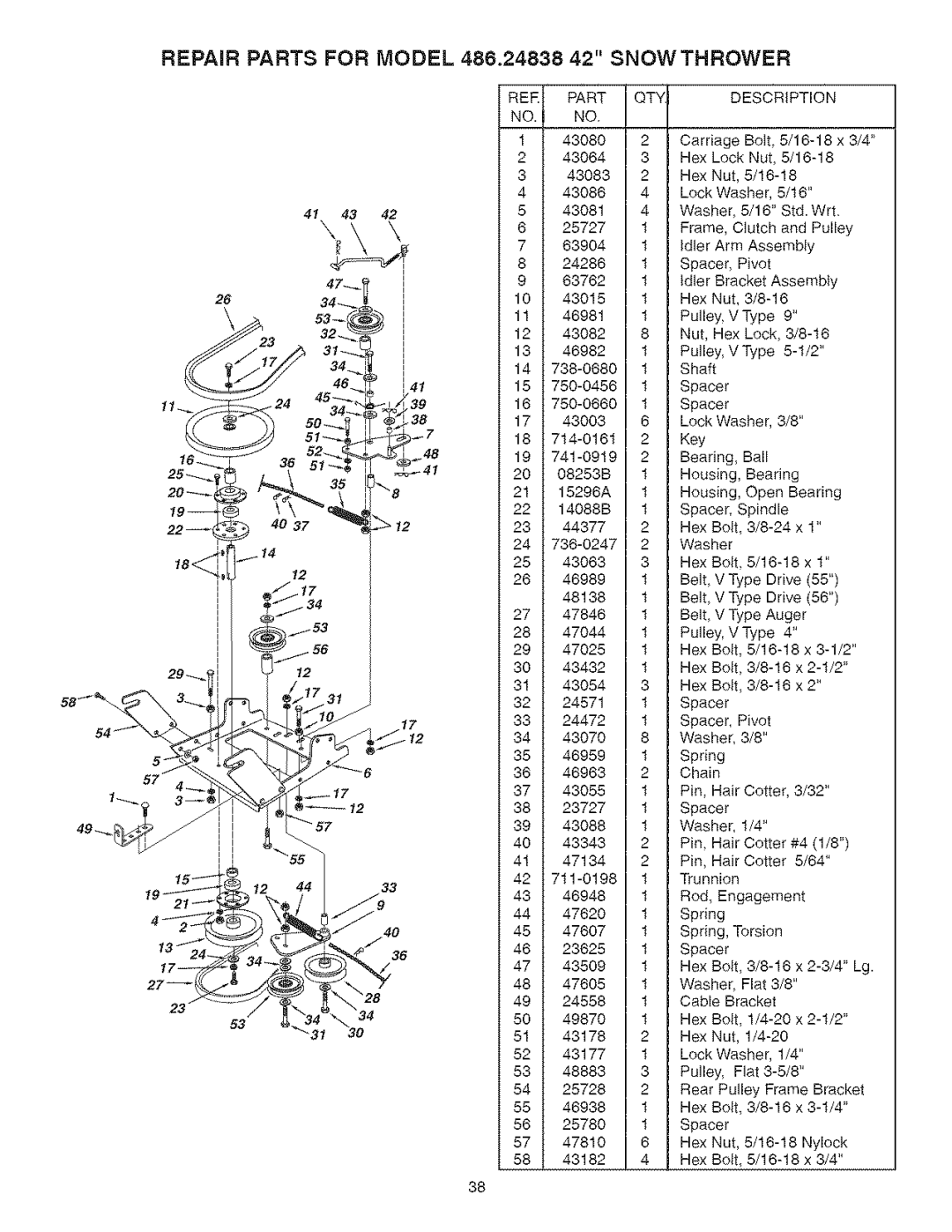 Craftsman 486.24838 manual Repair Parts for Model 