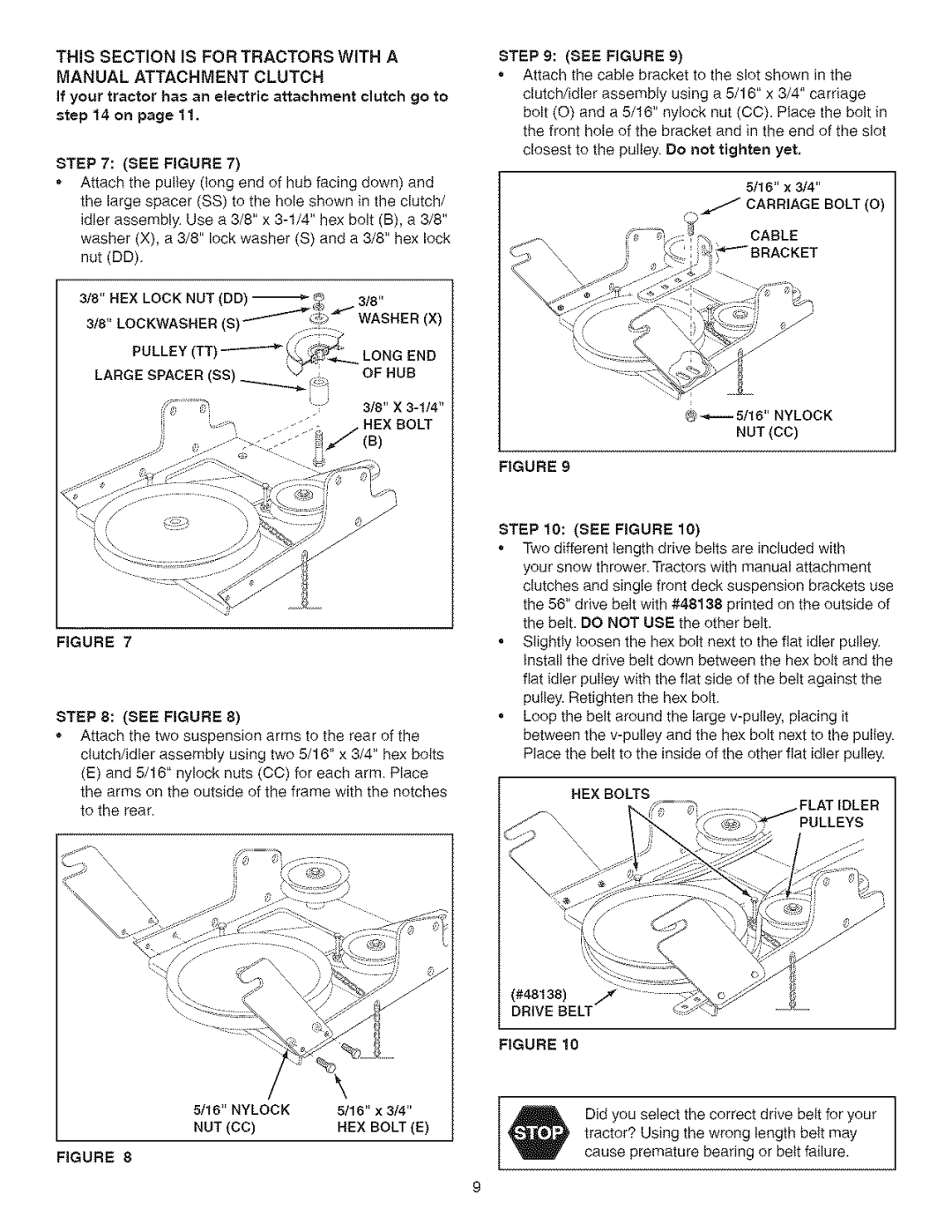 Craftsman 486.24838 manual Manual Attachment Clutch, If your tractor has an electric attachment clutch go to on, See Figure 