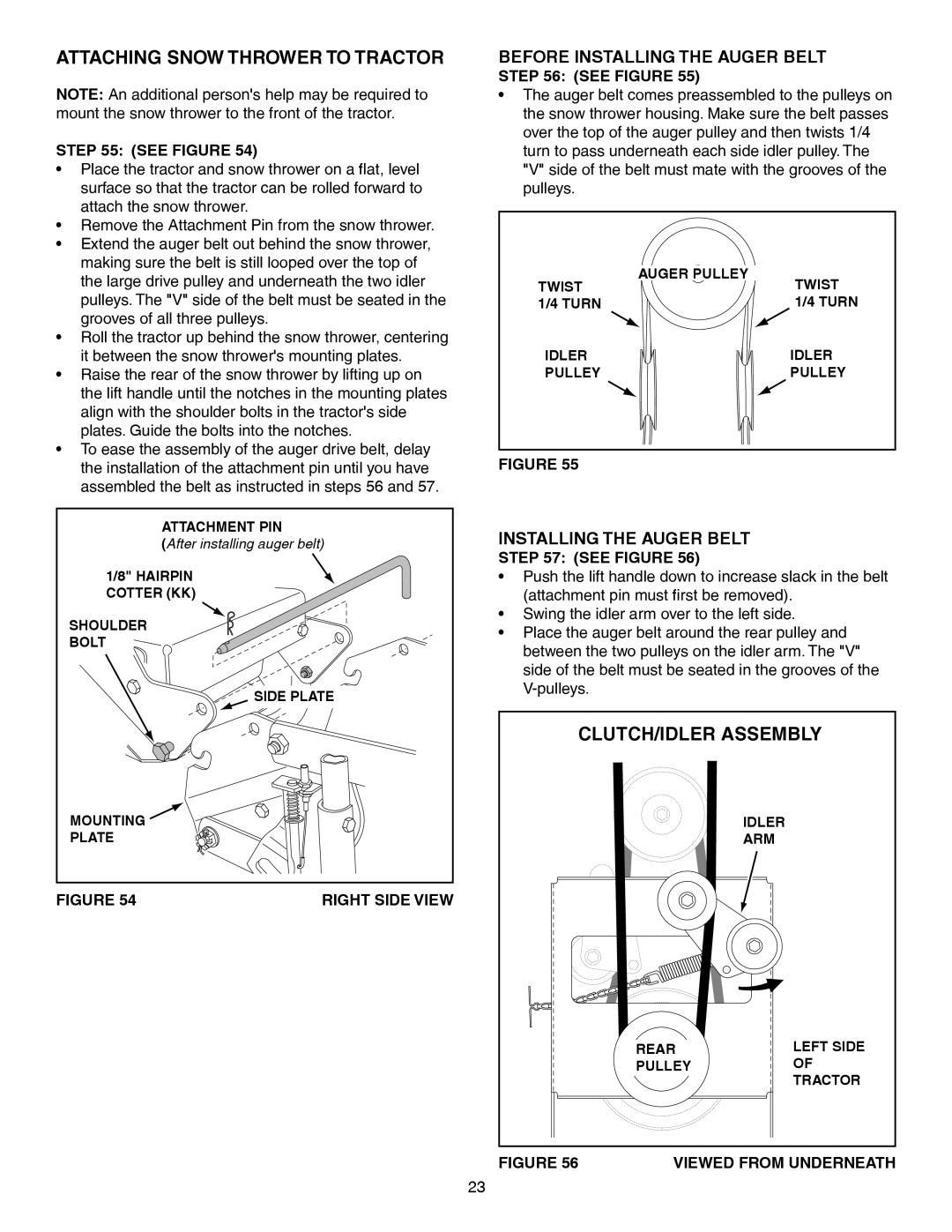 Craftsman 486.248381 operating instructions Attaching Snow Thrower to Tractor, Before Installing the Auger Belt 