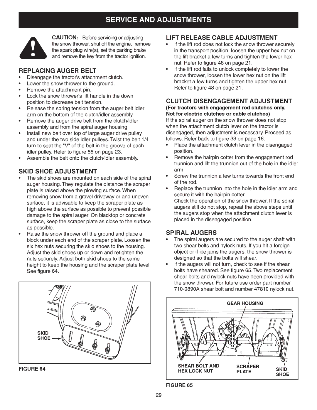 Craftsman 486.248381 operating instructions Service and Adjustments 