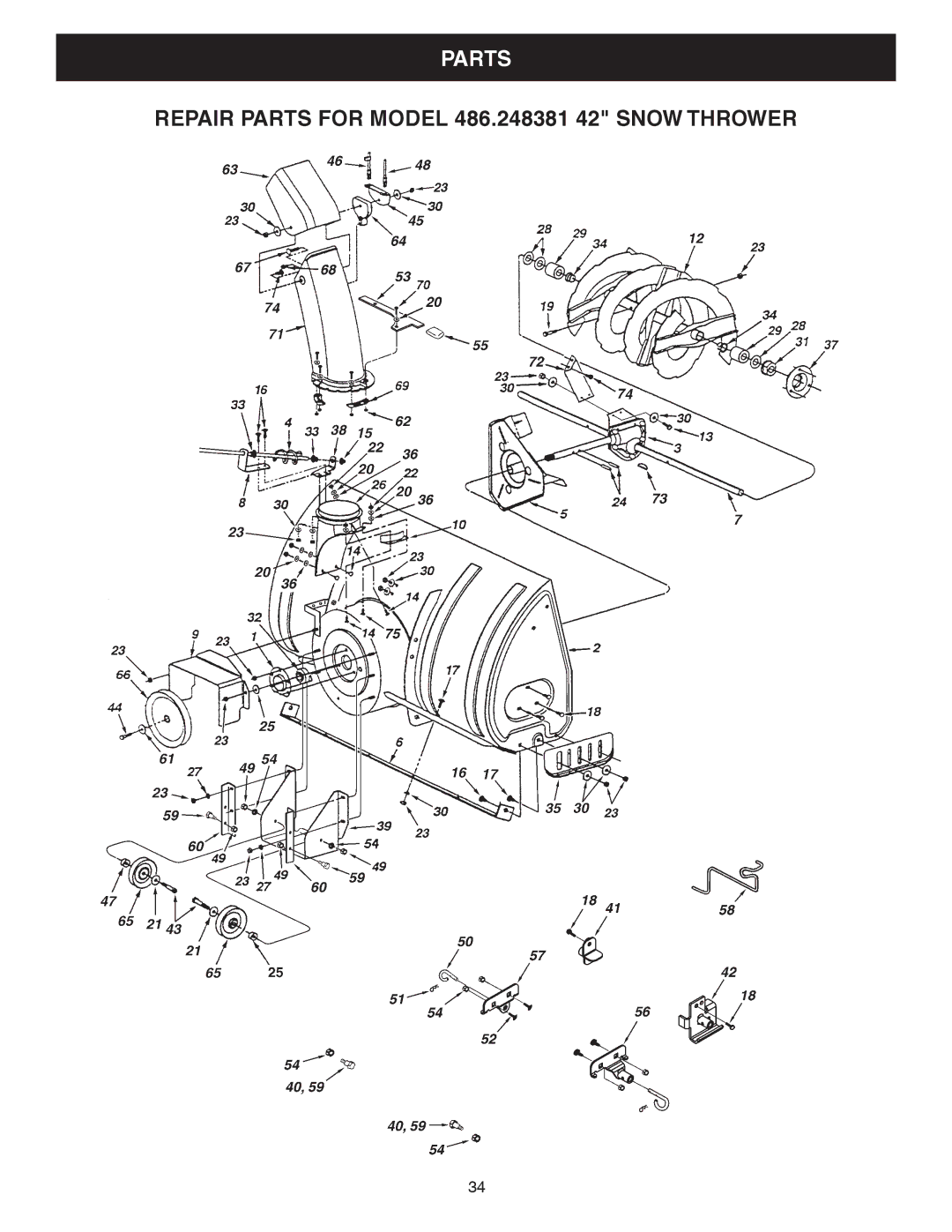 Craftsman 486.248381 operating instructions Parts 