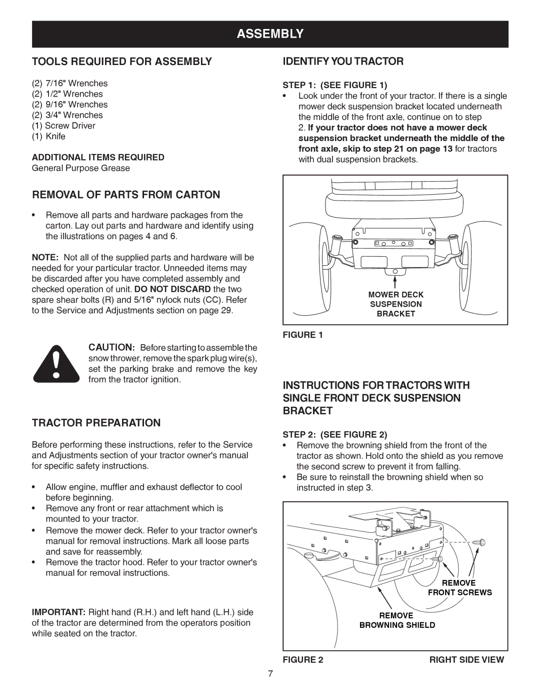 Craftsman 486.248381 Tools Required for Assembly, Identify YOU Tractor, Removal of Parts from Carton 