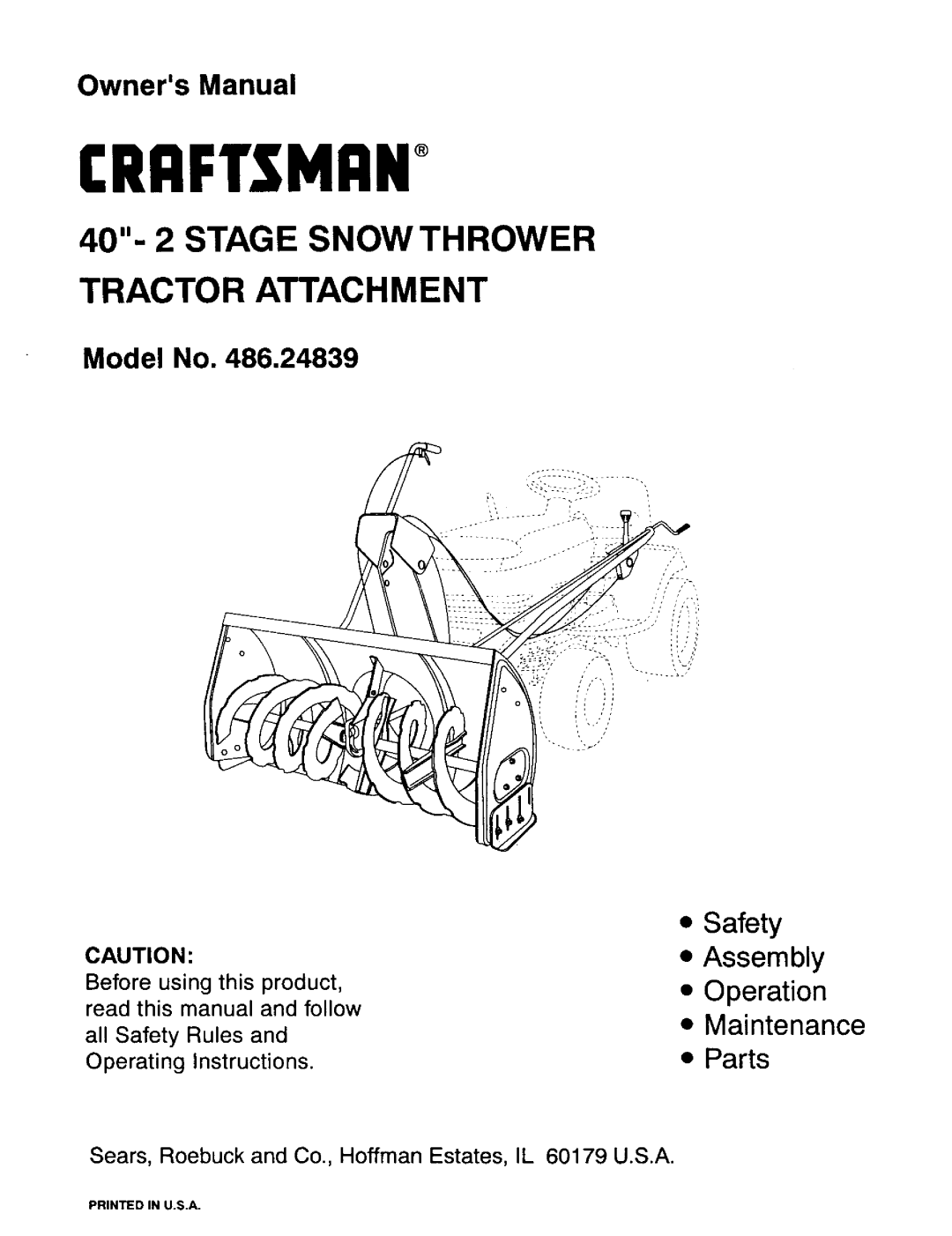 Craftsman 486.24839 owner manual Craftsman 