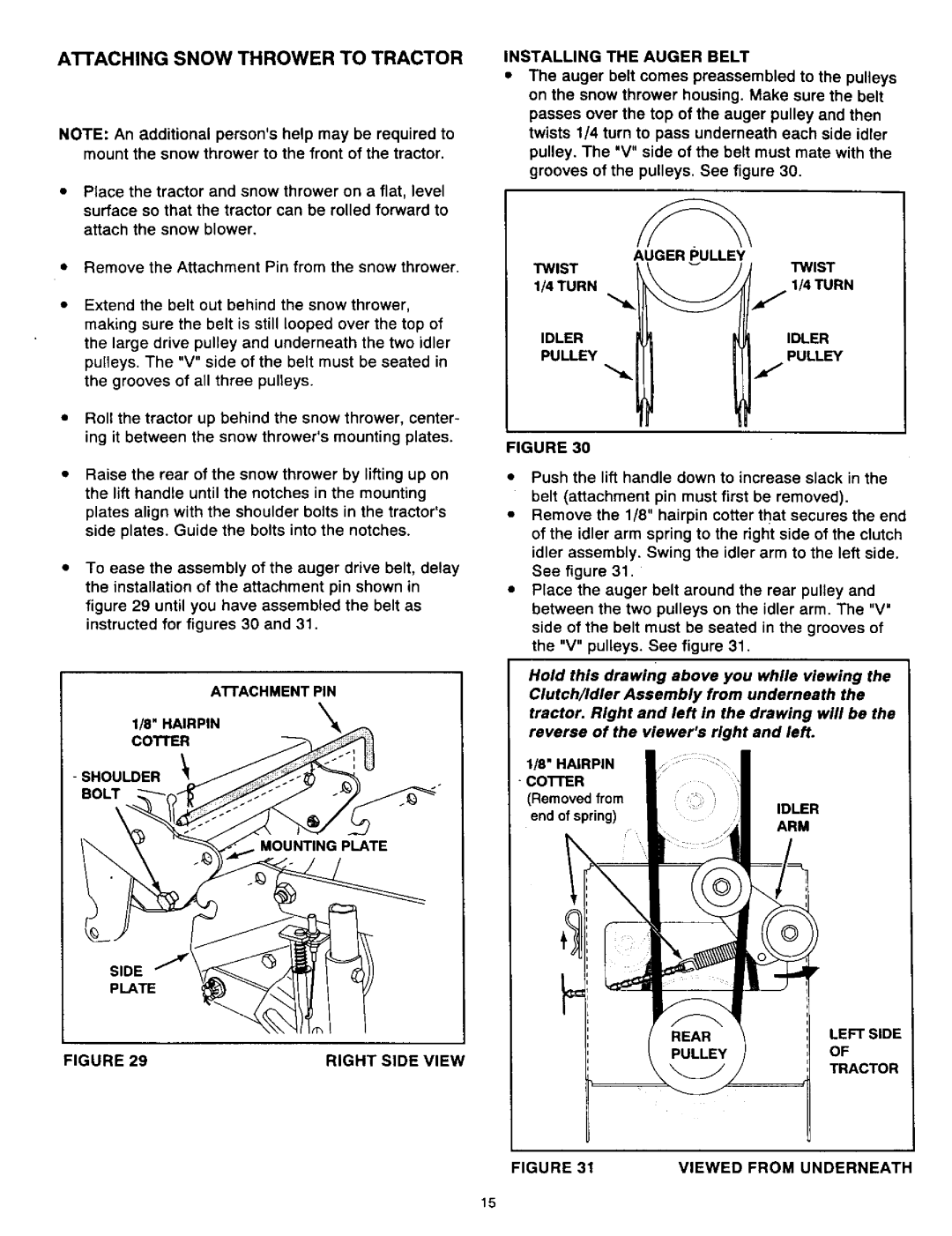 Craftsman 486.24839 Mounting Plate, Side Plate Right Side View Installing the Auger Belt, Twist, Idler Pulley, Arm 