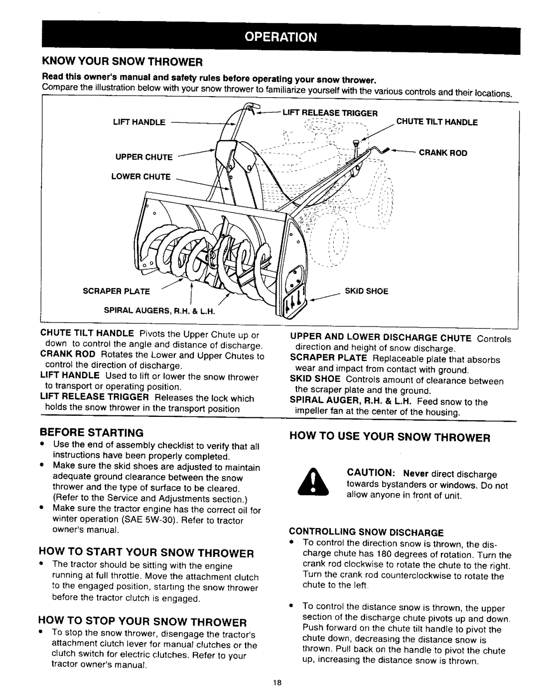 Craftsman 486.24839 owner manual Know Your Snow Thrower, Before Starting, HOW to USE Your Snow Thrower 