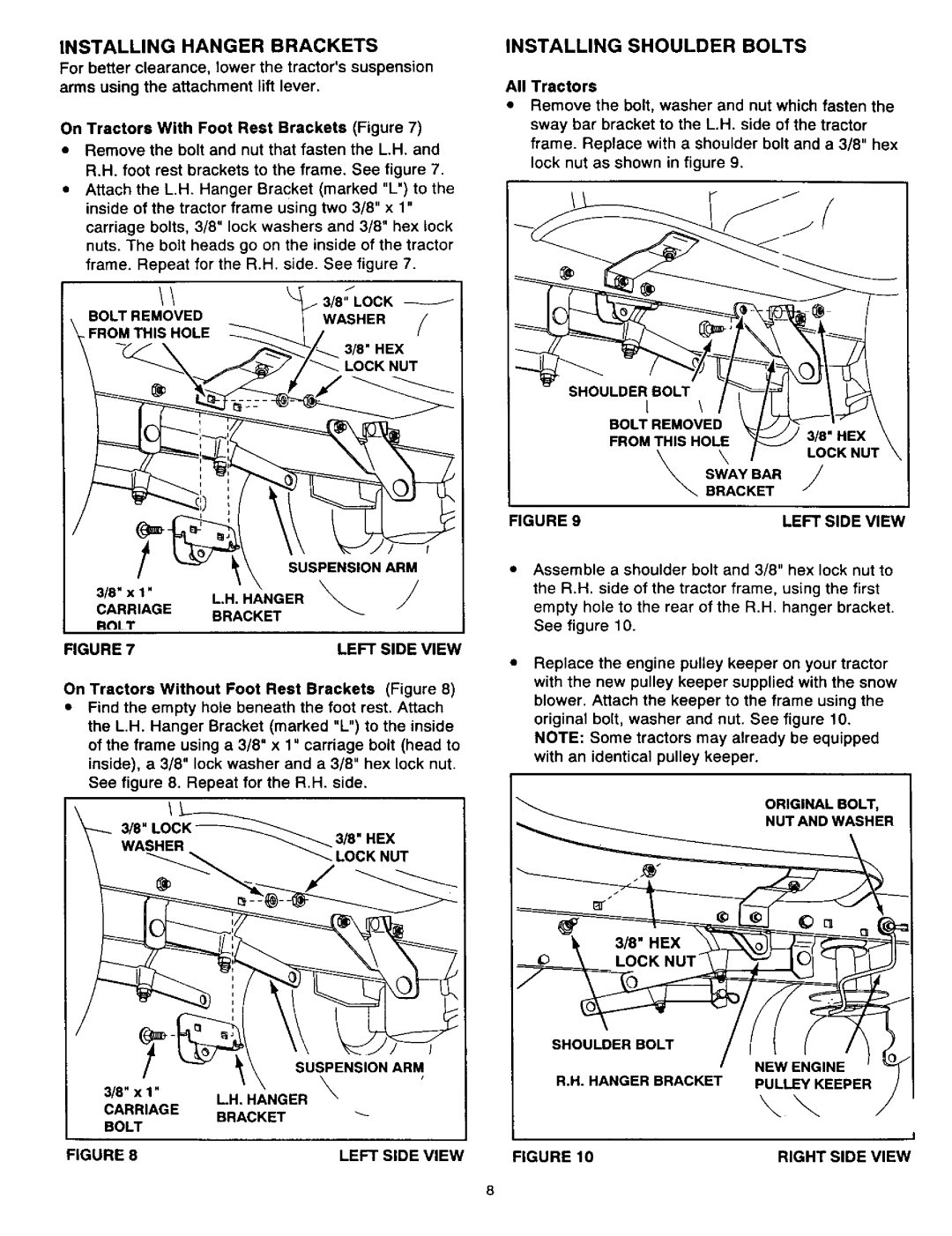 Craftsman 486.24839 owner manual Installing Shoulder Bolts 