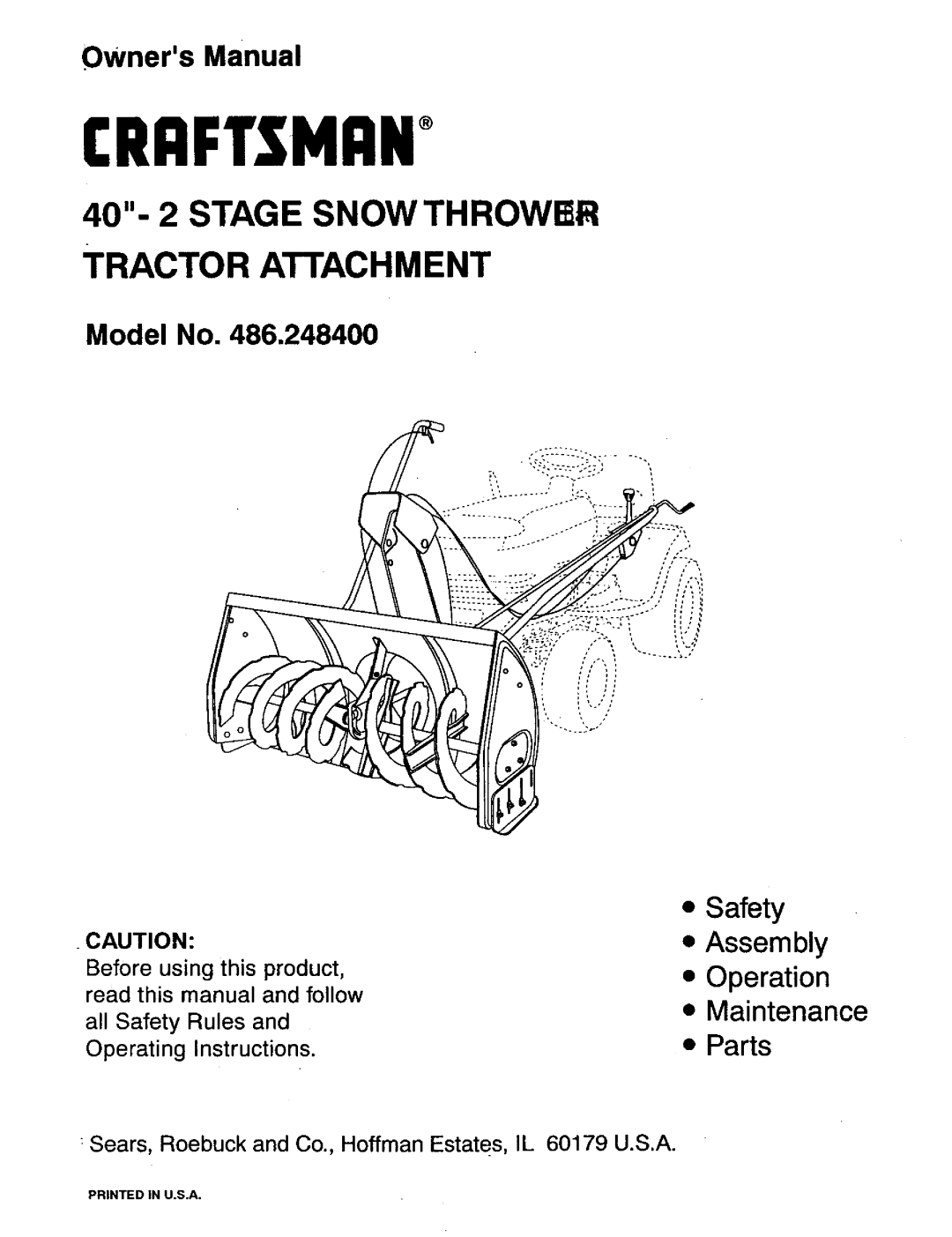 Craftsman 486.2484 owner manual CRI1FTSMI1N 