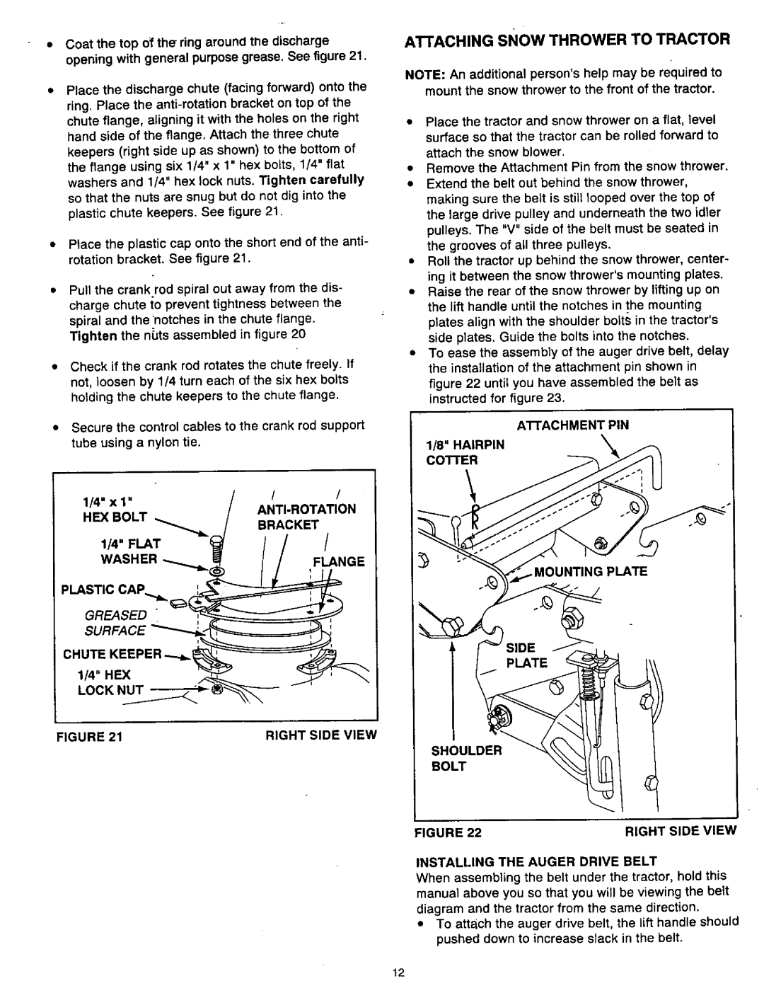 Craftsman 486.2484 owner manual Anti-Rotation, HEX Bolt Bracket, Flange Plastic CAP, Chute Keeper, Lock NU Right Side View 