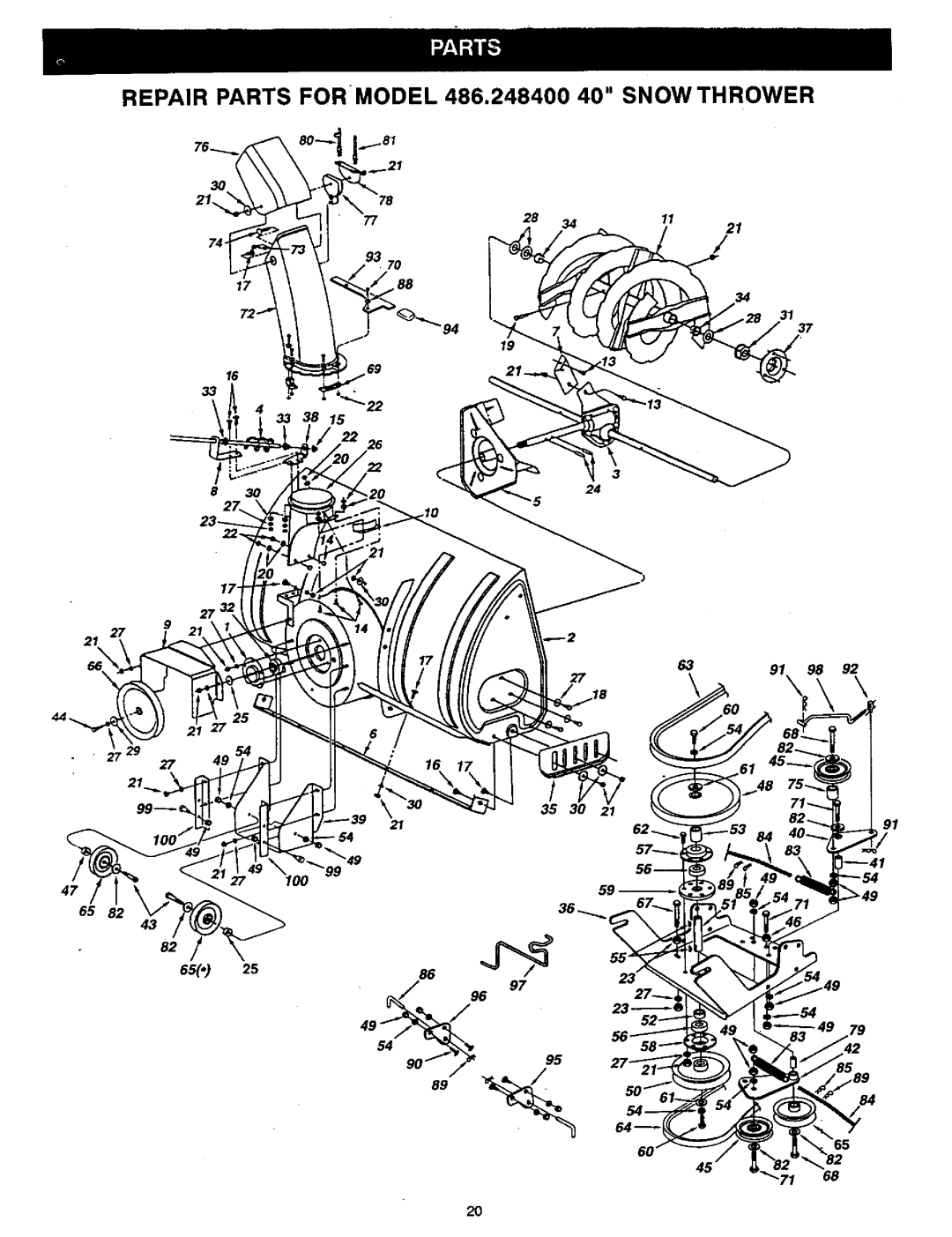 Craftsman owner manual Repair Parts Formodel 486.248400 Snowthrower 