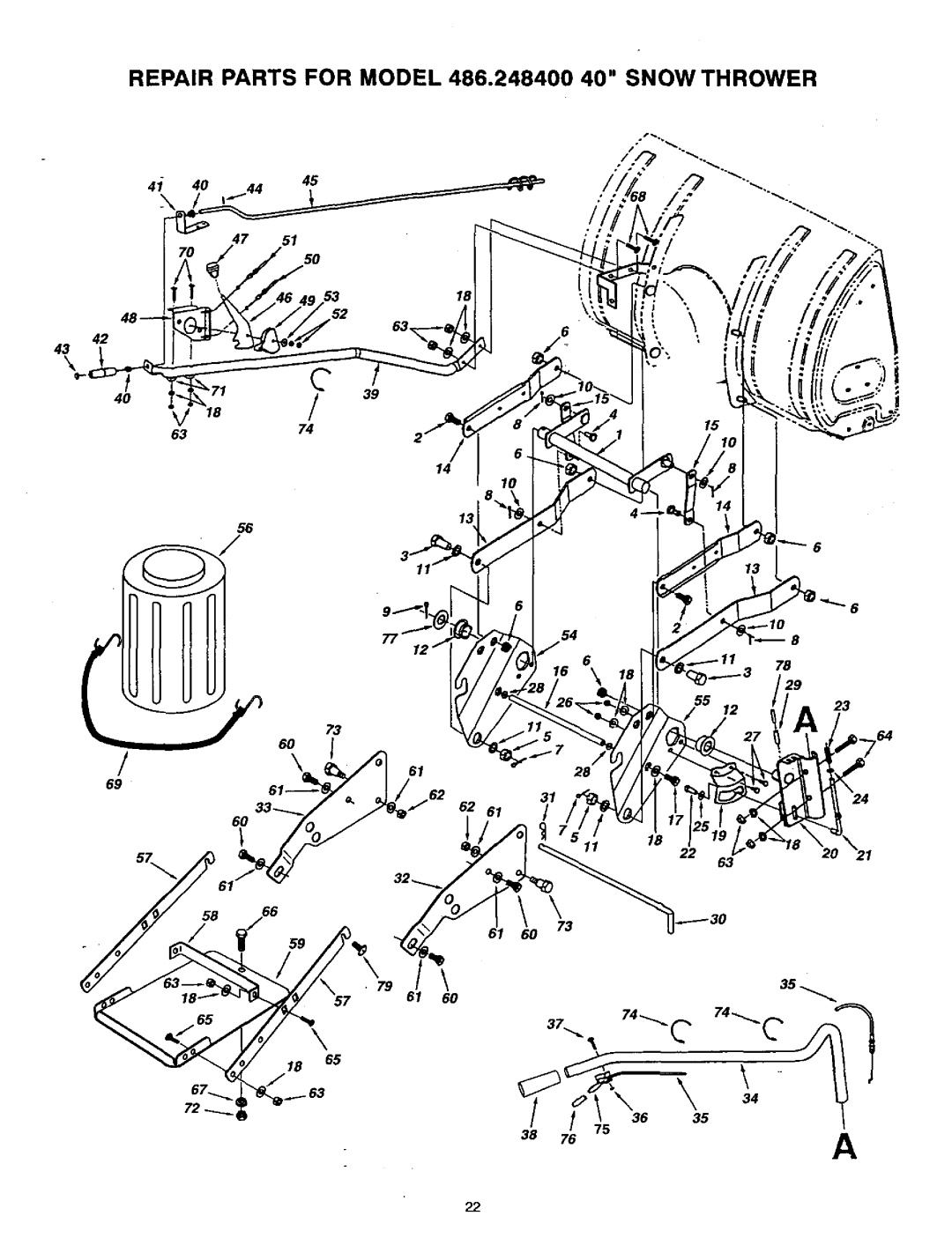 Craftsman owner manual Repair Parts for Model 486.248400 40 Snow Thrower 