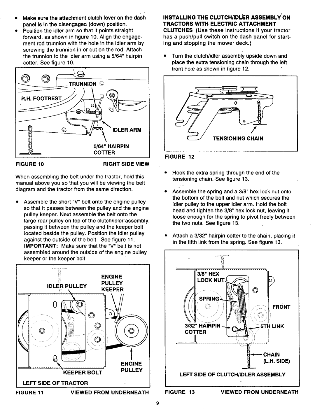 Craftsman 486.2484 owner manual Hairpin conER, Tensioning Chain, Idler Pulley Engine Pulley, Keeper, Left Side of Tractor 