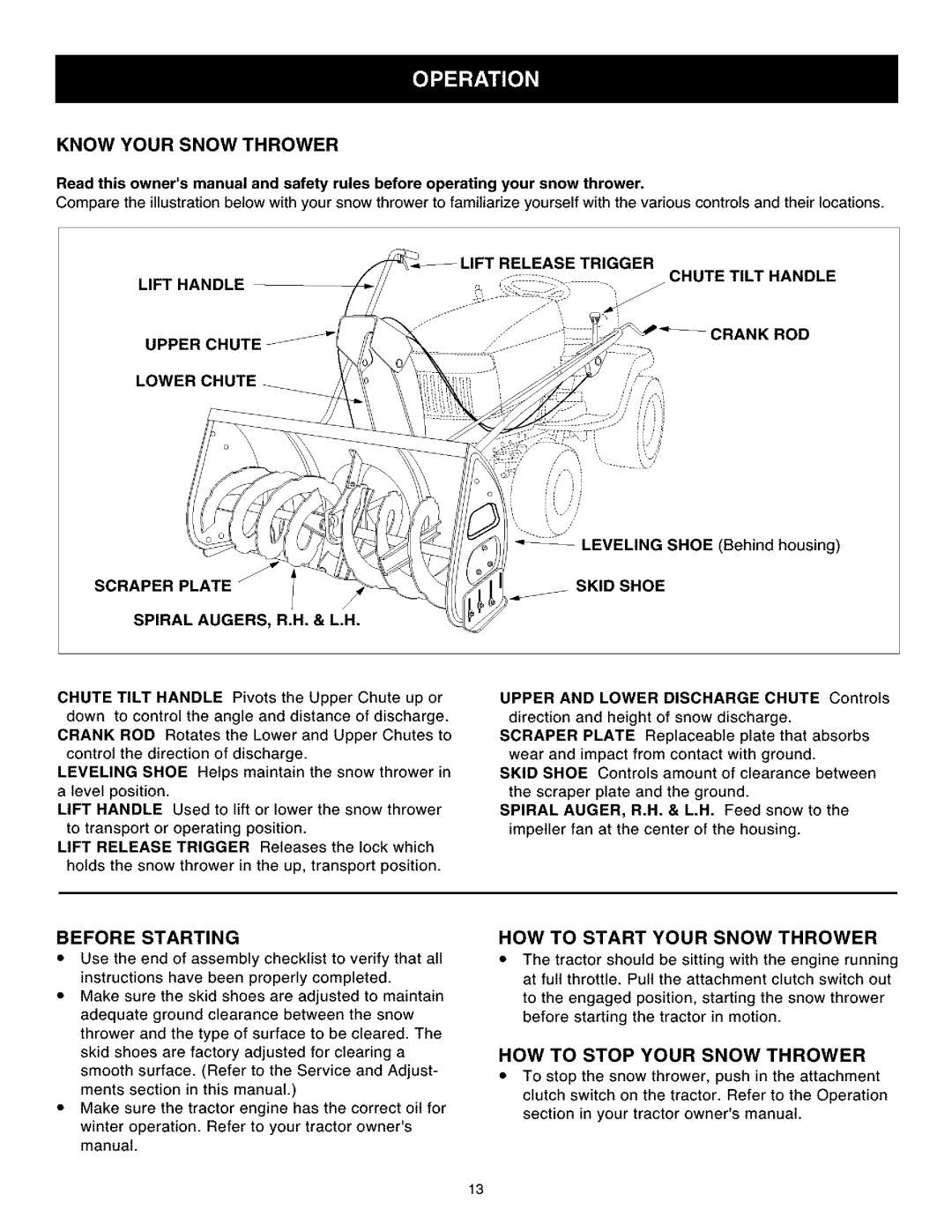 Craftsman 486.248462 owner manual Before Starting 