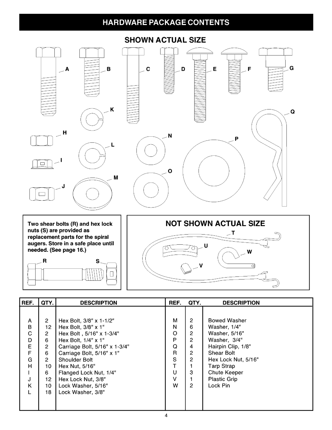 Craftsman 486.248462 owner manual Shown Actual Size, QTY Description 